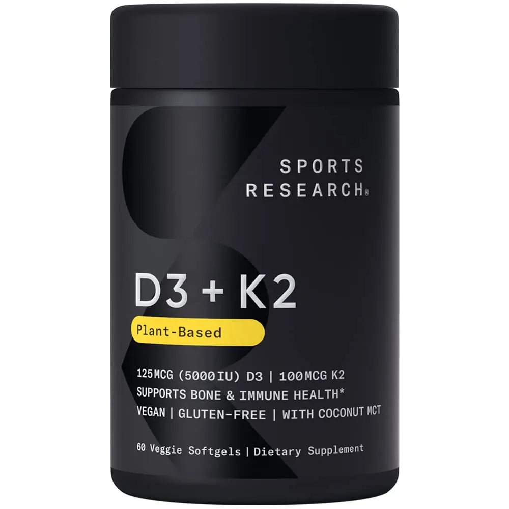 Sports Research Vegan Vitamin D3 + K2 Supplement with Organic Coconut Oil - 5000iu - TrustMedUSA