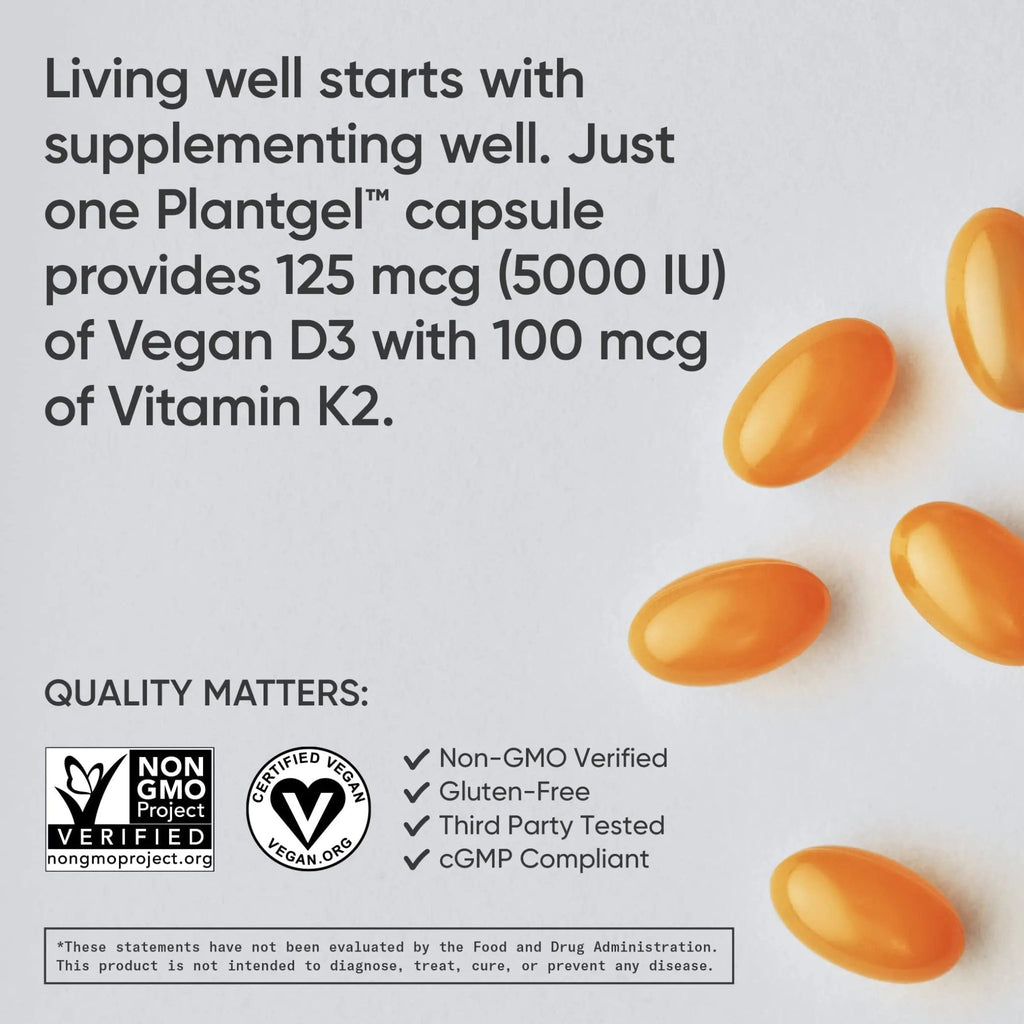 Sports Research Vegan Vitamin D3 + K2 Supplement with Organic Coconut Oil - 5000iu - TrustMedUSA