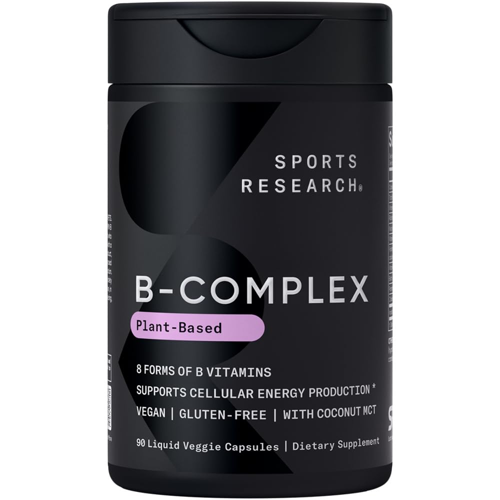 Sports Research Vitamin B-Complex - Full Spectrum of B Vitamins - 90 Liquid Veggie Capsules - Maple Wellness Supplements