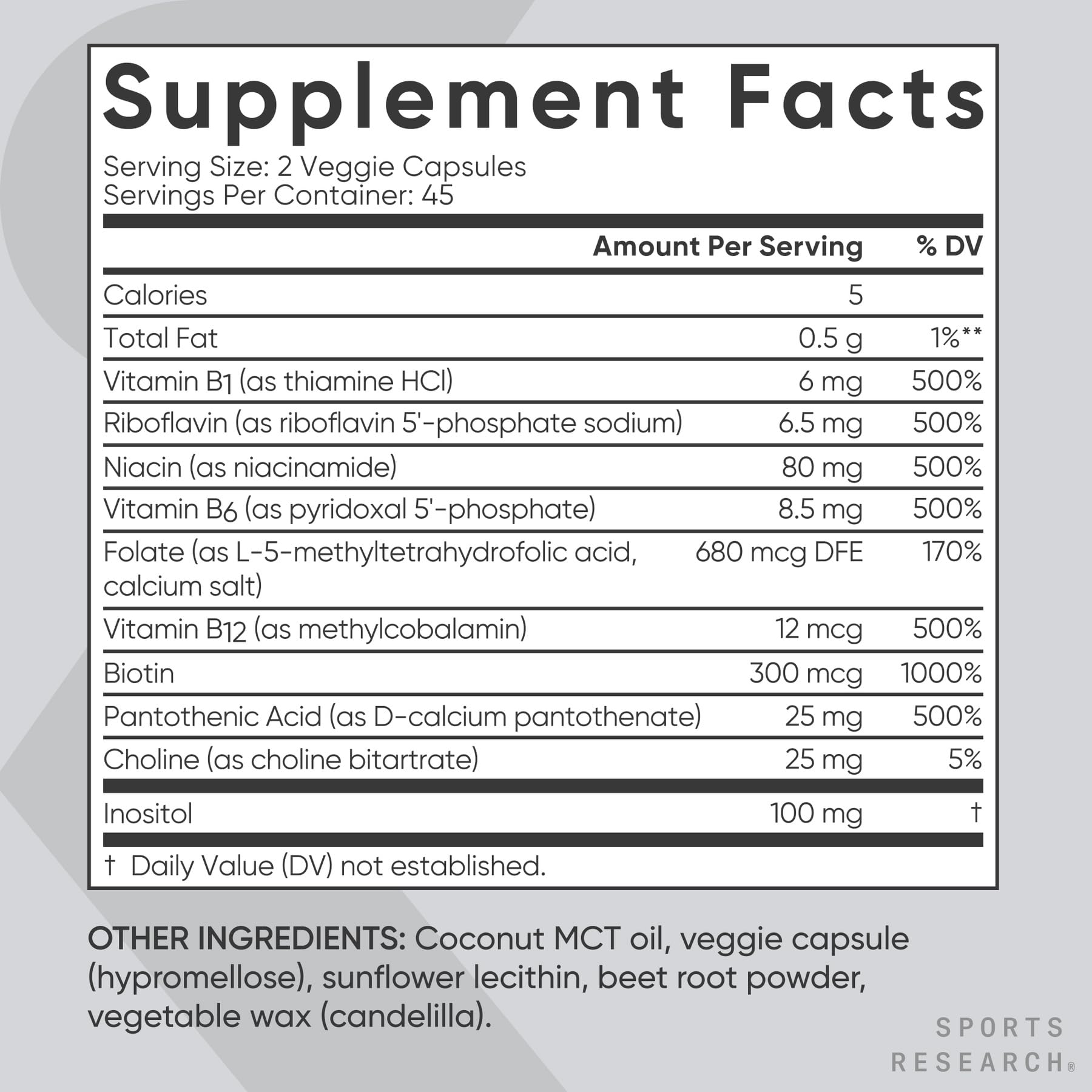 Sports Research Vitamin B-Complex - Full Spectrum of B Vitamins - 90 Liquid Veggie Capsules - Maple Wellness Supplements