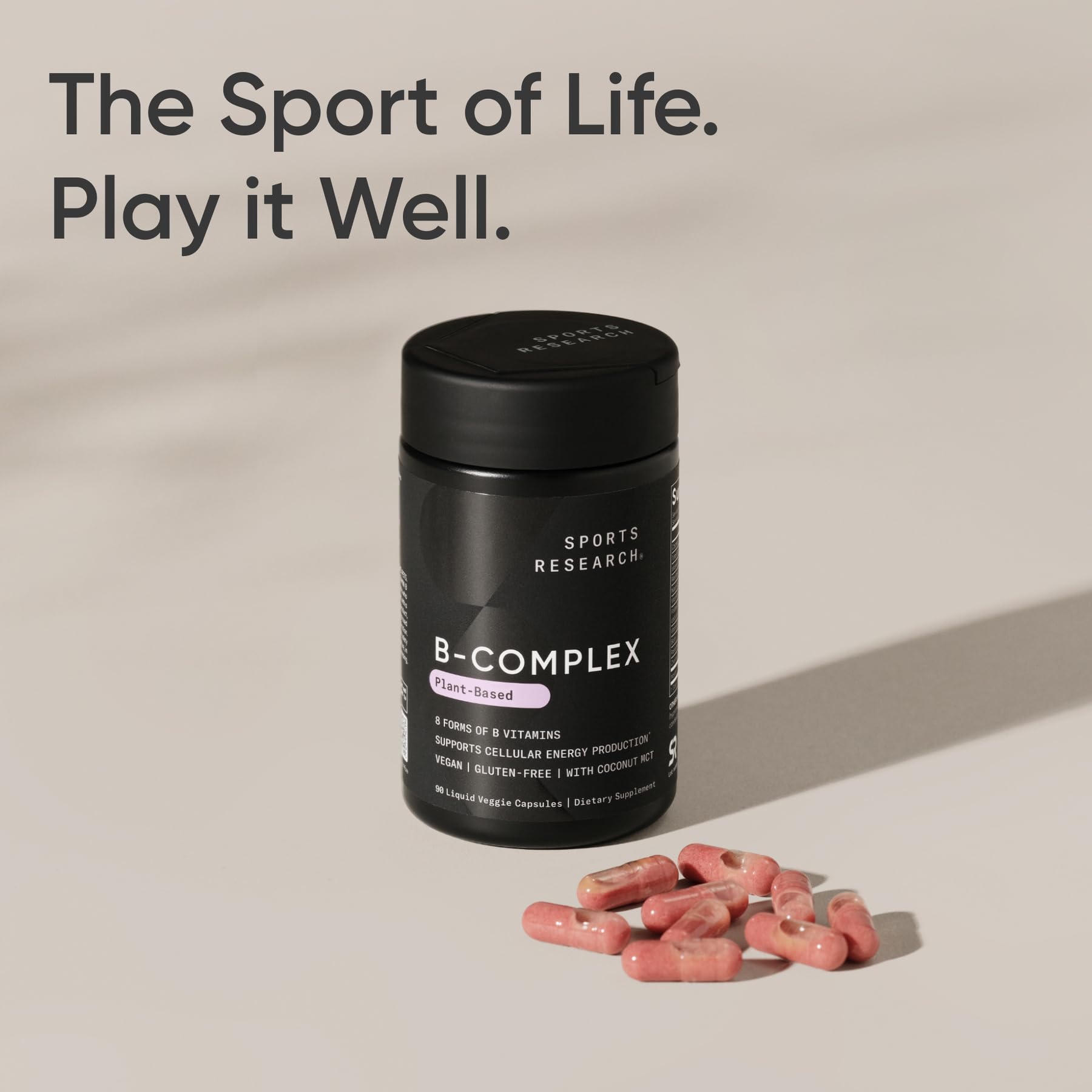 Sports Research Vitamin B-Complex - Full Spectrum of B Vitamins - 90 Liquid Veggie Capsules - Maple Wellness Supplements