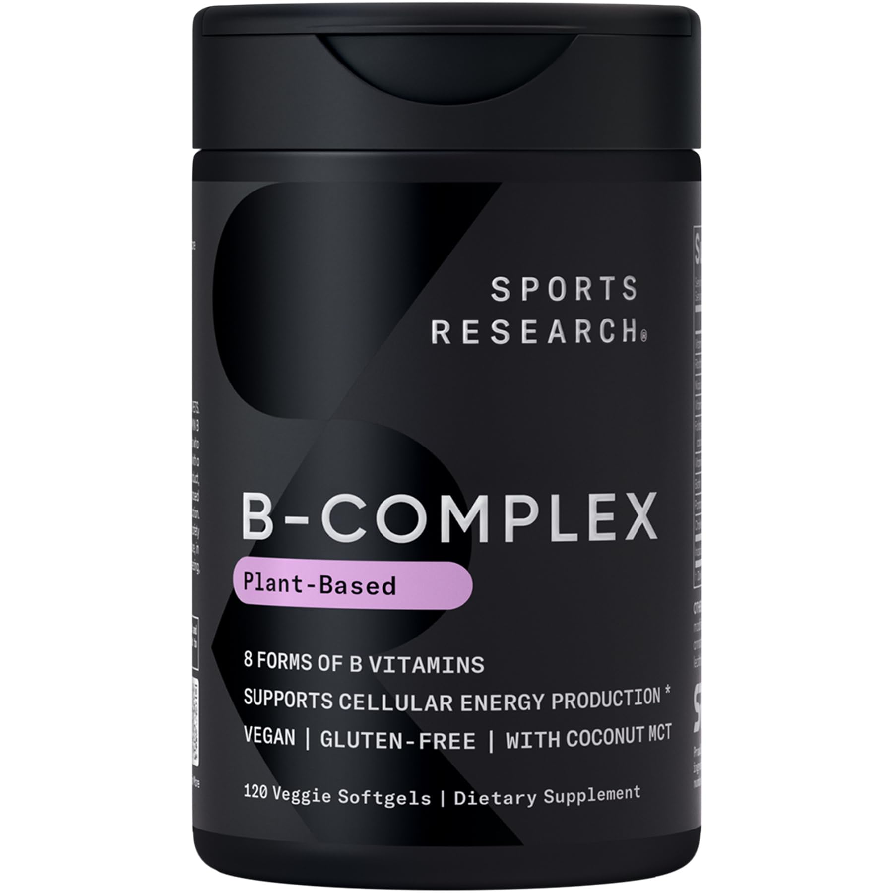 Sports Research® Vitamin B-Complex - Full Spectrum of B Vitamins with Methylated B12 & Folate - Gluten Free · Plant-Based · Non-GMO · Vegan-Friendly Formula - 120 Veggie Softgels - Maple Wellness Supplements