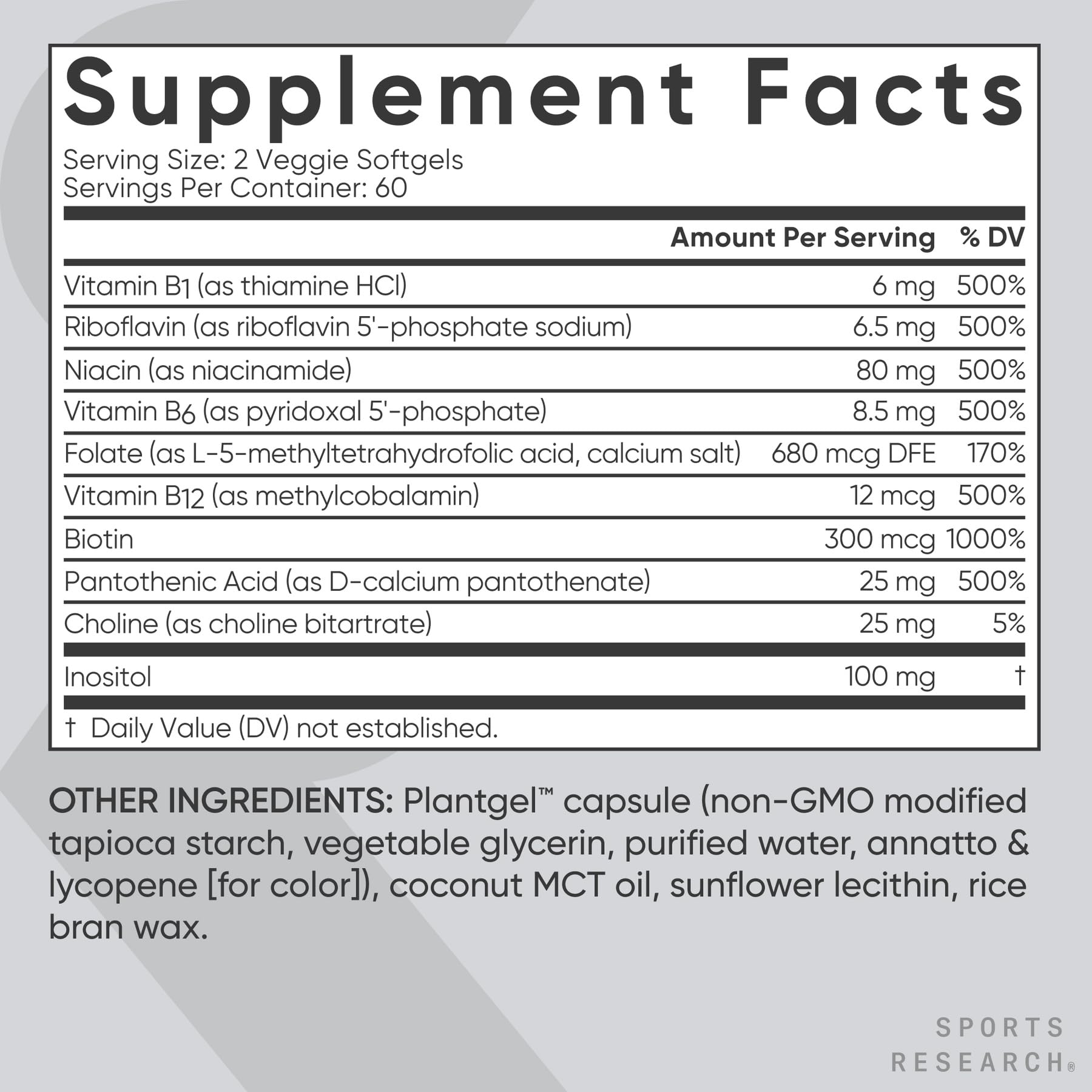 Sports Research® Vitamin B-Complex - Full Spectrum of B Vitamins with Methylated B12 & Folate - Gluten Free · Plant-Based · Non-GMO · Vegan-Friendly Formula - 120 Veggie Softgels - Maple Wellness Supplements