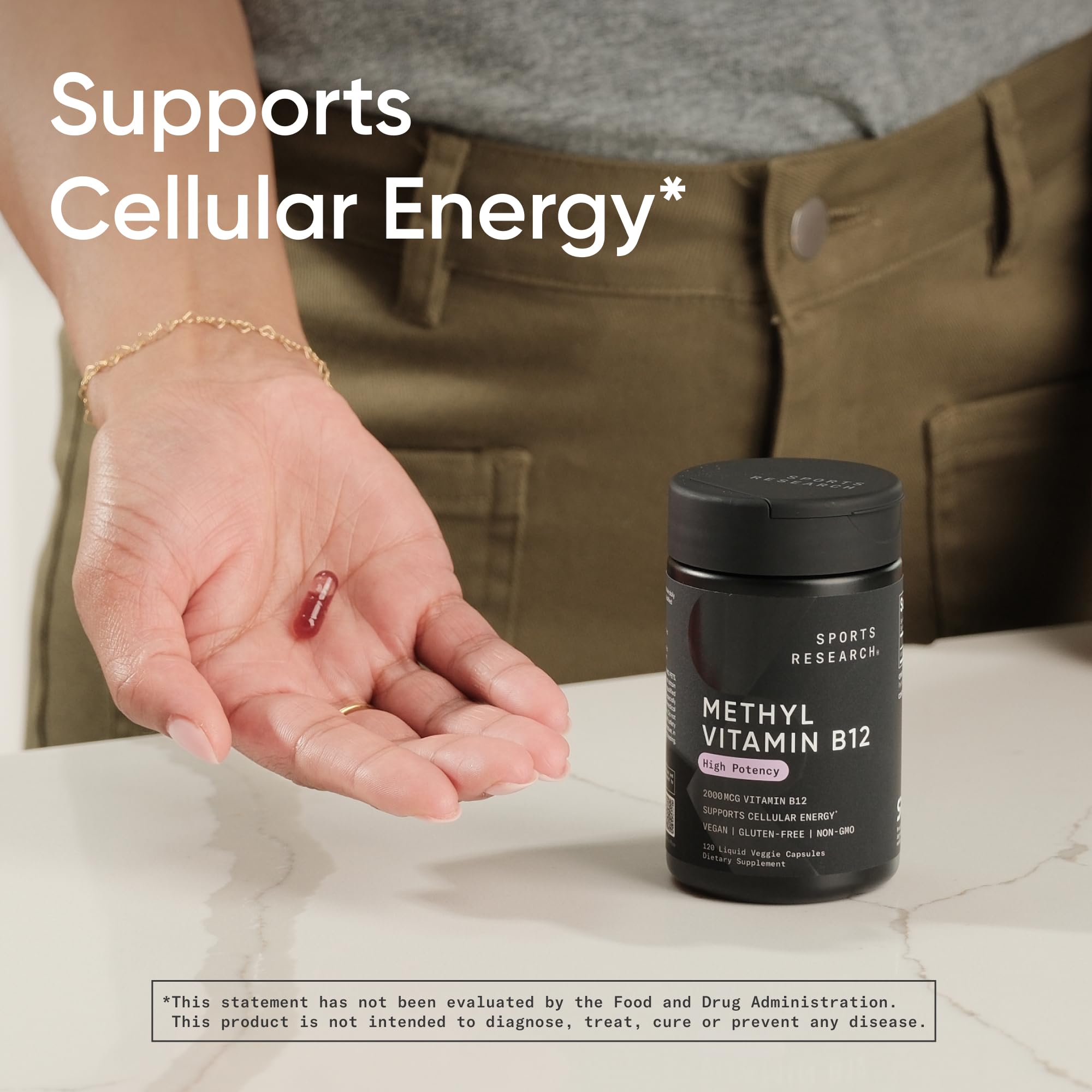 Sports Research® Vitamin B12 as Methylcobalamin 2000mcg - Plant Based B12 w/Coconut MCT Oil for Energy Metabolism Support - Vegan Certified · Non-GMO · Gluten Free - 120 Liquid Caps - Maple Wellness Supplements