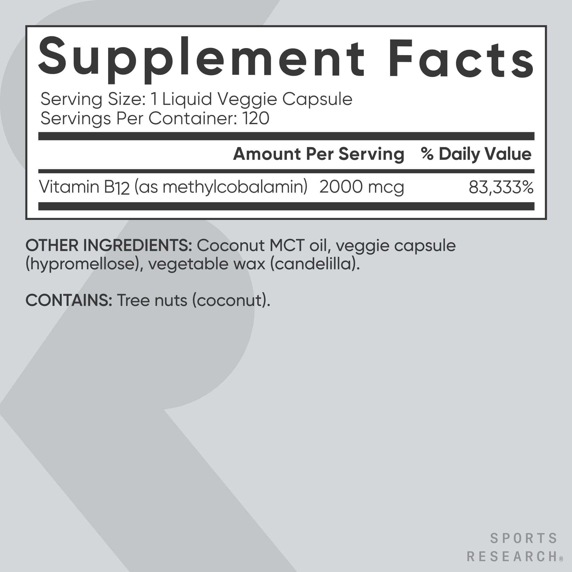 Sports Research® Vitamin B12 as Methylcobalamin 2000mcg - Plant Based B12 w/Coconut MCT Oil for Energy Metabolism Support - Vegan Certified · Non-GMO · Gluten Free - 120 Liquid Caps - Maple Wellness Supplements