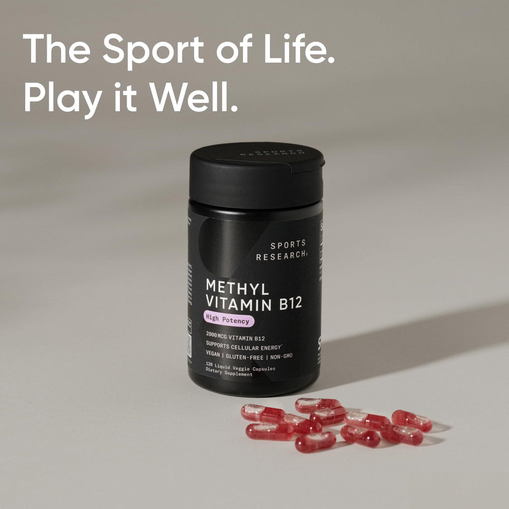 Sports Research® Vitamin B12 as Methylcobalamin 2000mcg - Plant Based B12 w/Coconut MCT Oil for Energy Metabolism Support - Vegan Certified · Non-GMO · Gluten Free - 120 Liquid Caps - Maple Wellness Supplements