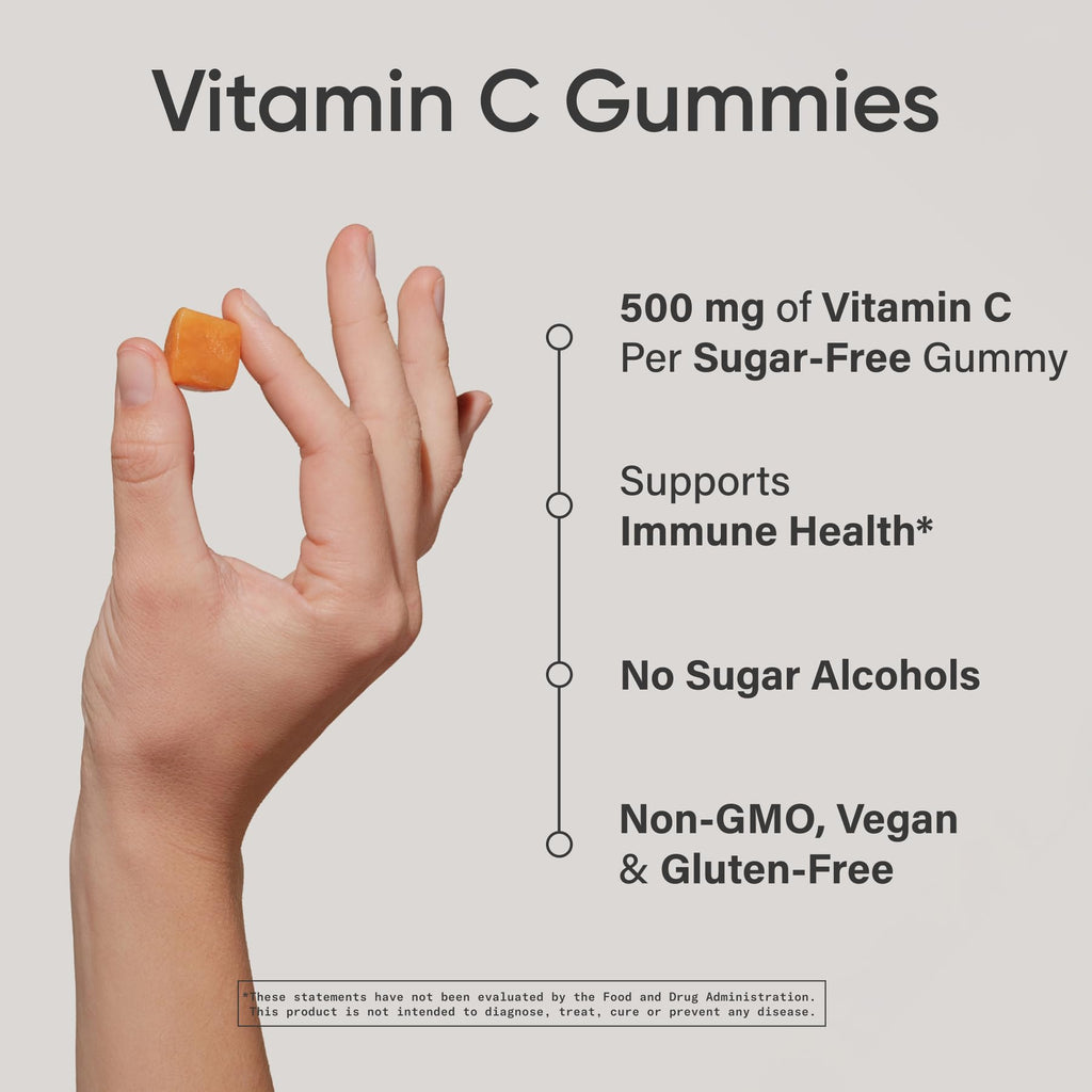 Sports Research­® Vitamin C Gummies | 500 mg Vitamin C | Sugar Free, Gelatin Free, Vegan Certified & Non-GMO Tested | Immune & Antioxidant Support 60 Gummies - Maple Wellness Supplements