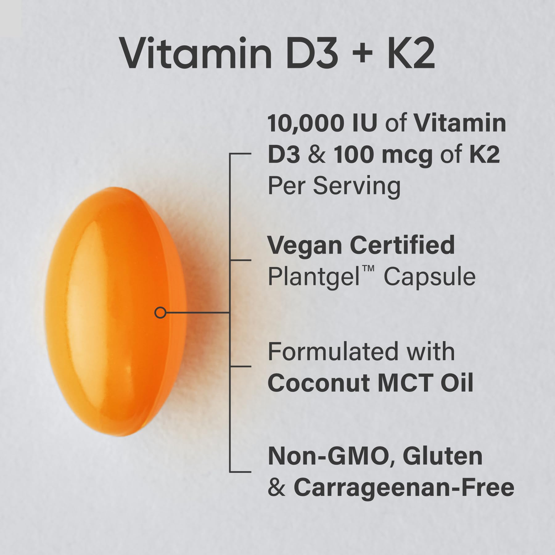Sports Research® Vitamin D3 + K2 with 10,000iu of Plant-Based D3 & 100mcg of Vitamin K2 as MK-7 | Non-GMO Verified & Vegan Certified 60ct - Maple Wellness Supplements