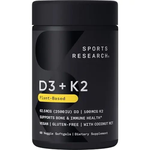 Sports Research Vitamin D3 K2 with Coconut MCT Oil | Vegan D3 2500iu (62.5mcg) - TrustMedUSA