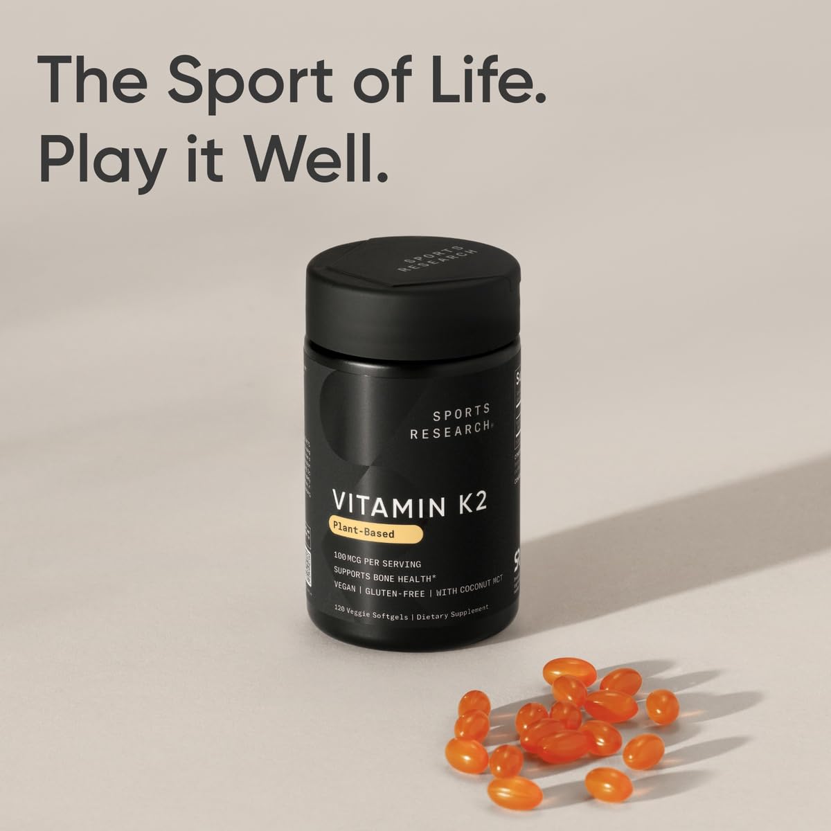 Sports Research Vitamin K2 as MK-7 100mcg with Coconut MCT Oil - 120 Veggie Softgels (4 Month Supply) Vegan Certified, Non-GMO Verified, Gluten & Soy Free - Maple Wellness Supplements