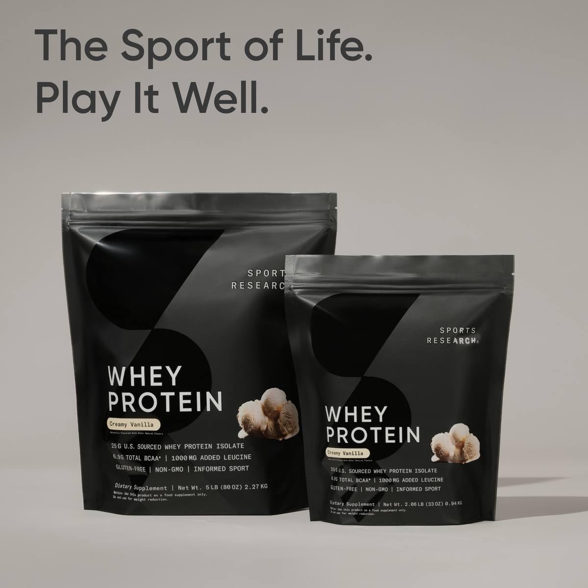 Sports Research Whey Protein Isolate - Sports Nutrition Protein Powder 25g per Serving - 2.06lb Bag Whey Protein - Vanilla Flavor - Bulk Protein Powder, 26 Servings - Maple Wellness Supplements