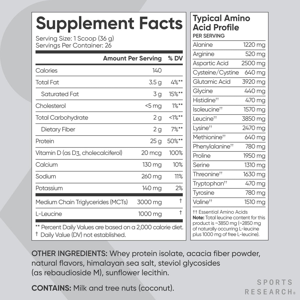 Sports Research Whey Protein Isolate - Sports Nutrition Protein Powder 25g per Serving - 2.06lb Bag Whey Protein - Vanilla Flavor - Bulk Protein Powder, 26 Servings - Maple Wellness Supplements