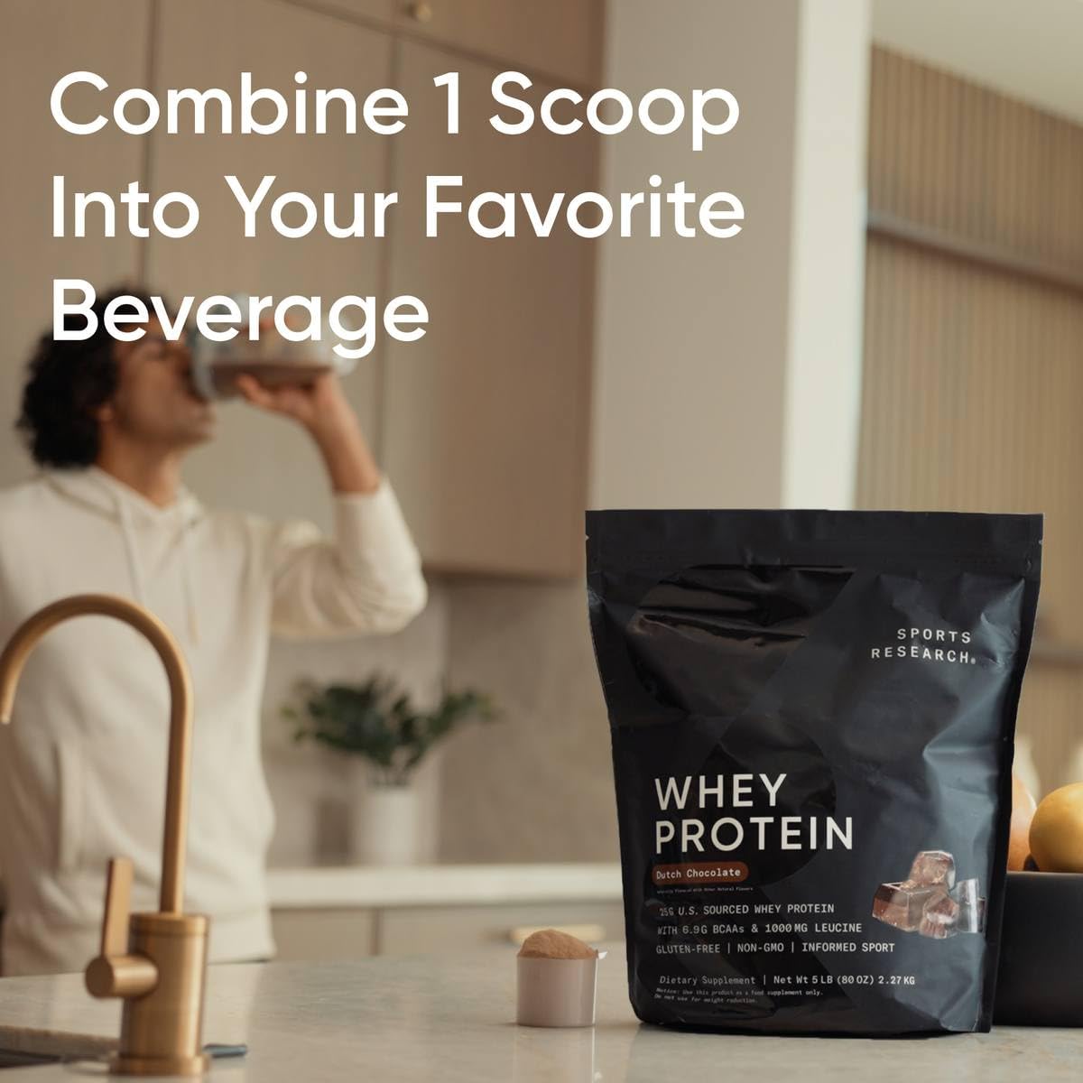 Sports Research Whey Protein Isolate - Sports Nutrition Protein Powder 25g per Serving - 2.06lb Bag Whey Protein - Vanilla Flavor - Bulk Protein Powder, 26 Servings - Maple Wellness Supplements