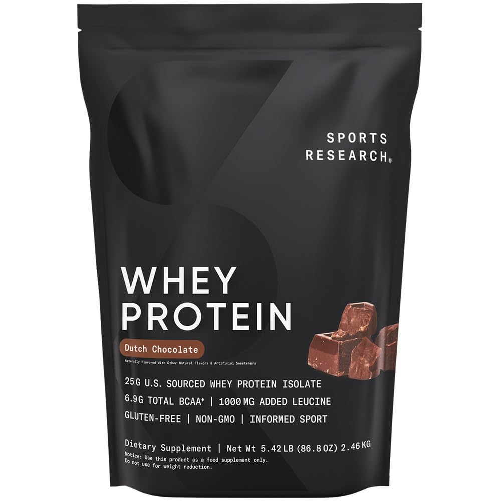 Sports Research Whey Protein Isolate - Sports Nutrition Protein Powder 25g per Serving - 5lb Bag Whey Protein - Dutch Chocolate Bulk Protein Powder, 60 Servings - Maple Wellness Supplements