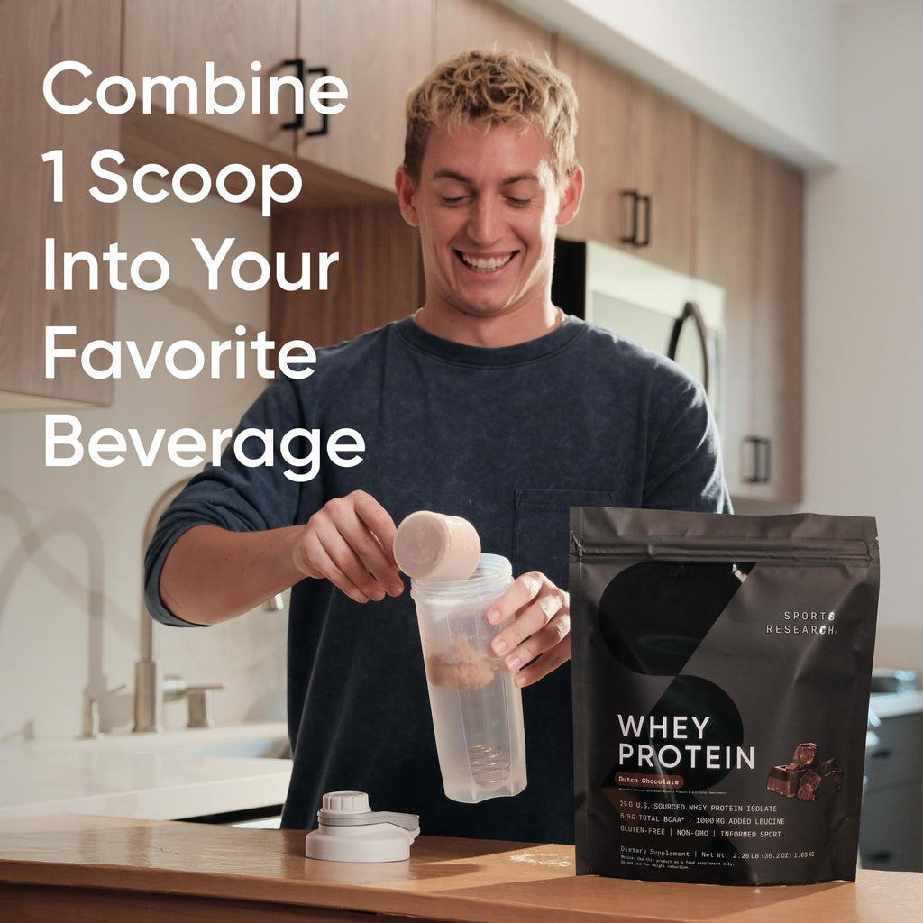 Sports Research Whey Protein Isolate - Sports Nutrition Protein Powder 25g per Serving - 5lb Bag Whey Protein - Dutch Chocolate Bulk Protein Powder, 60 Servings - Maple Wellness Supplements
