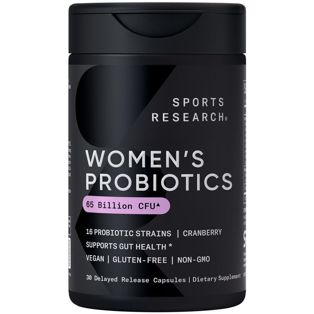 Sports Research Women's Probiotics with Prebiotics, 65 Billion CFU - Vegan Capsules for Gut Health & Digestive Support, Probiotics for Women with Cranberry - Non-GMO Verified & Gluten Free - 30 Count - Maple Wellness Supplements