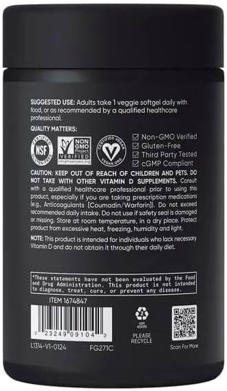 Sports Vitamin D3 K2 with 5000iu of Plant-Based D3 & 100mcg of Vitamin K2 as MK-7, Non-GMO Verified & Vegan Certified - 160 Liquid Softgels - Pack1 - Maple Wellness Supplements