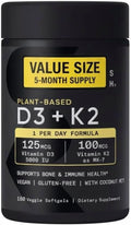Sports Vitamin D3 K2 with 5000iu of Plant-Based D3 & 100mcg of Vitamin K2 as MK-7, Non-GMO Verified & Vegan Certified - 160 Liquid Softgels - Pack1 - Maple Wellness Supplements
