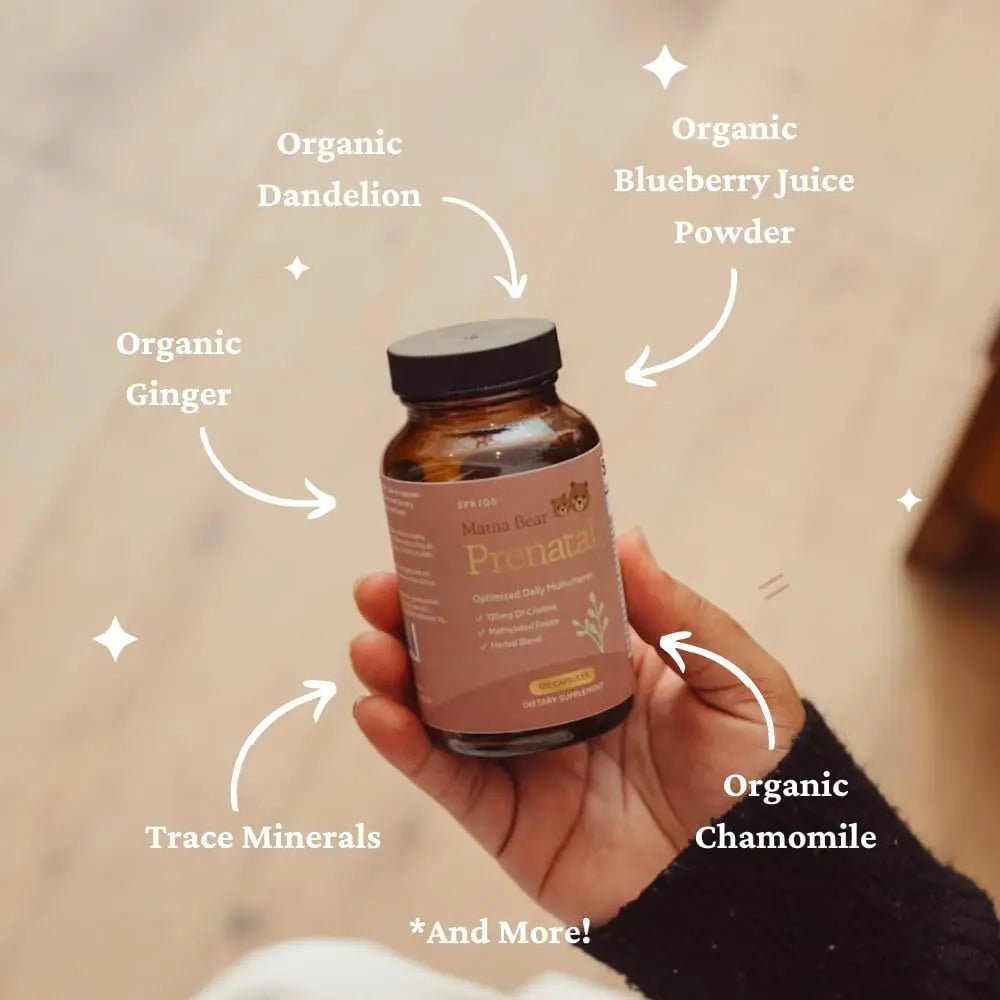 SPRIGS Mama Bear Prenatal Gold Multivitamin with Choline and Methylated Folate for Pregnancy Support Easy to Digest Prenatal Vitamins - TrustMedUSA