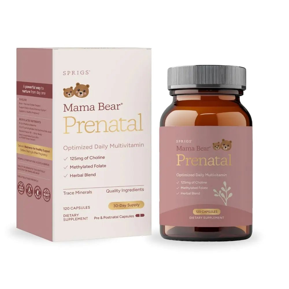 SPRIGS Mama Bear Prenatal Gold Multivitamin with Choline and Methylated Folate for Pregnancy Support Easy to Digest Prenatal Vitamins - TrustMedUSA
