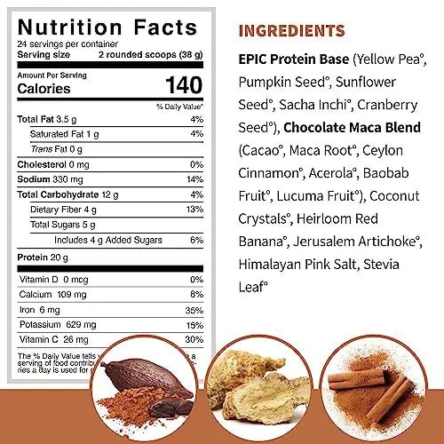 Sprout Living Epic Protein, Plant Based Protein & Superfoods Powder, Chocolate Maca - TrustMedUSA