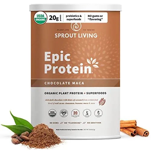 Sprout Living Epic Protein, Plant Based Protein & Superfoods Powder, Chocolate Maca - TrustMedUSA