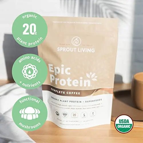 Sprout Living, Epic Protein, Plant Based Protein & Superfoods Powder, Complete Coffee - TrustMedUSA