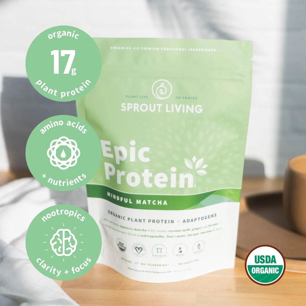 Sprout Living Epic Protein, Plant Based Protein & Superfoods Powder, Mindful Matcha - TrustMedUSA