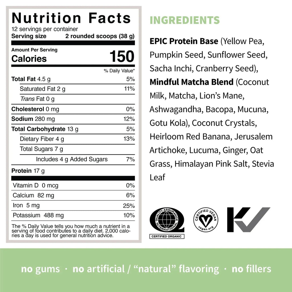 Sprout Living Epic Protein, Plant Based Protein & Superfoods Powder, Mindful Matcha - TrustMedUSA