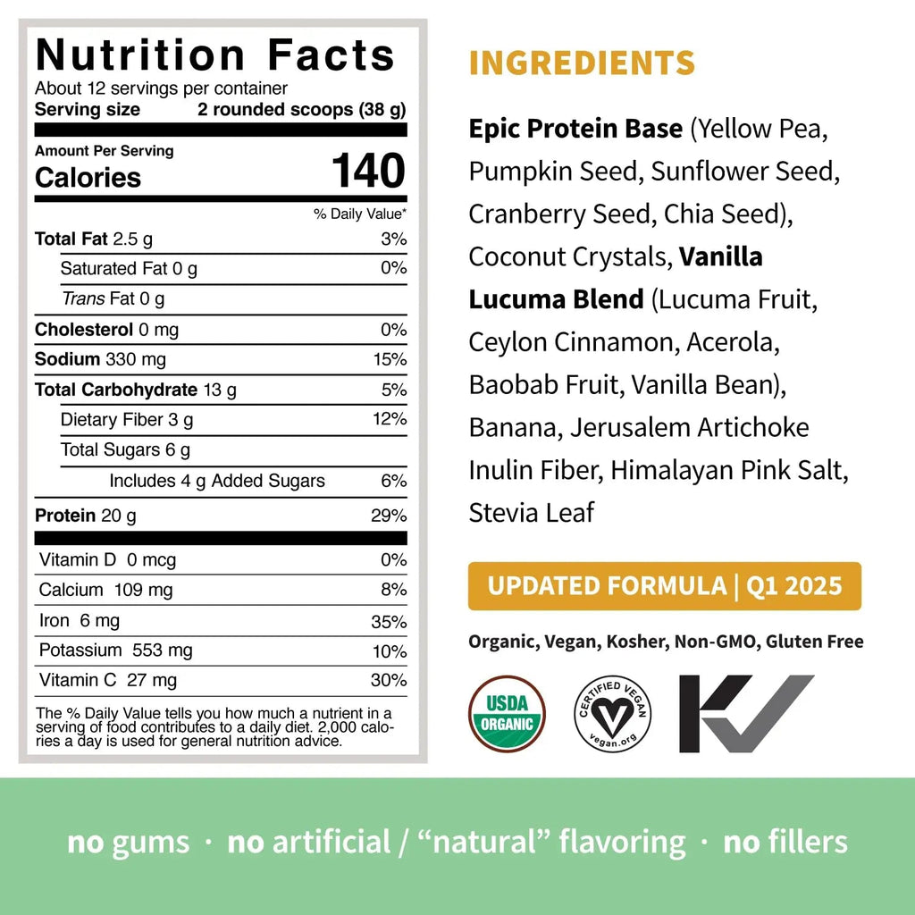 Sprout Living Epic Protein, Plant Based Protein & Superfoods Powder, Vanilla Lucuma Powder | 20 Grams Organic Protein Powder, Vegan, Non Dairy, Non-GMO, Gluten Free, Low Sugar (1 Pound, 12 Servings) - TrustMedUSA