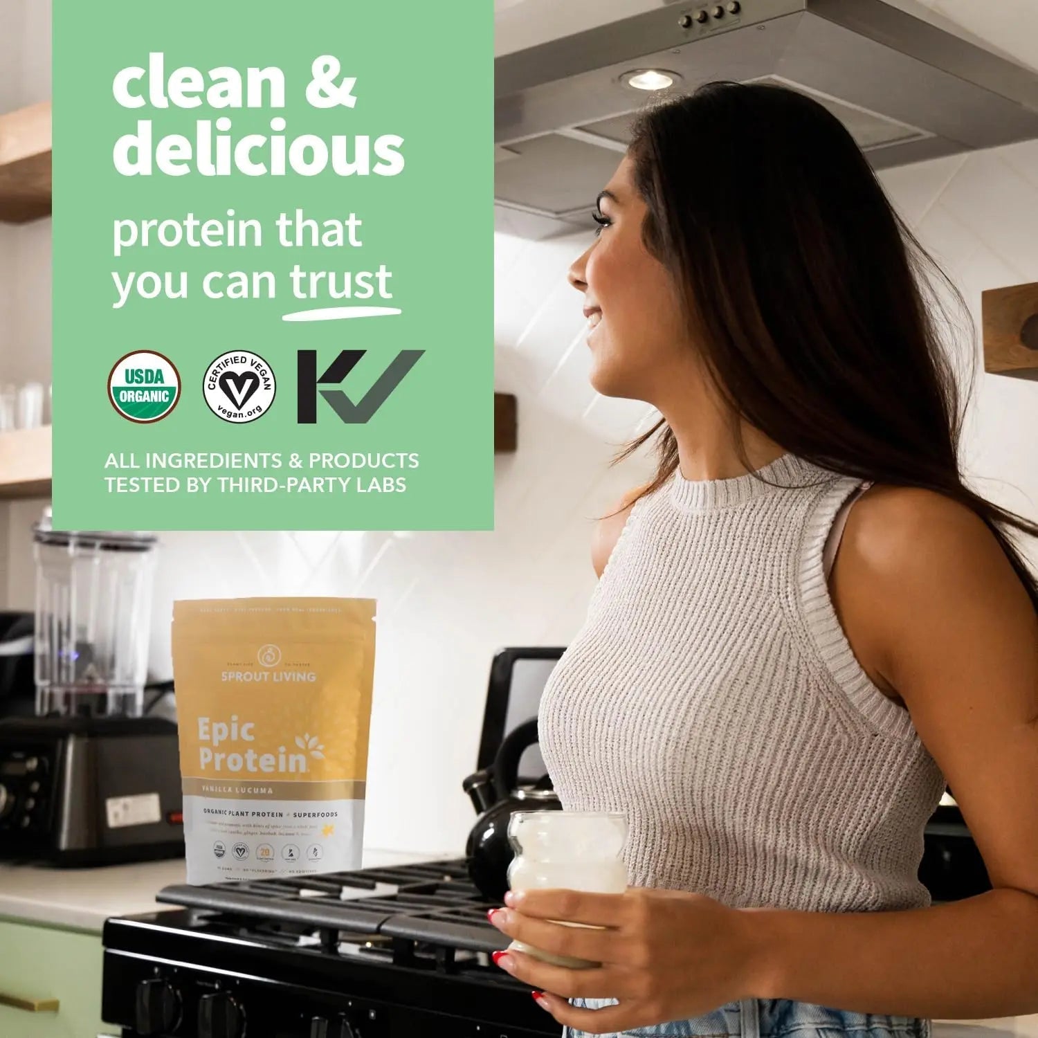 Sprout Living Epic Protein, Plant Based Protein & Superfoods Powder, Vanilla Lucuma Powder | 20 Grams Organic Protein Powder, Vegan, Non Dairy, Non-GMO, Gluten Free, Low Sugar (1 Pound, 12 Servings) - TrustMedUSA
