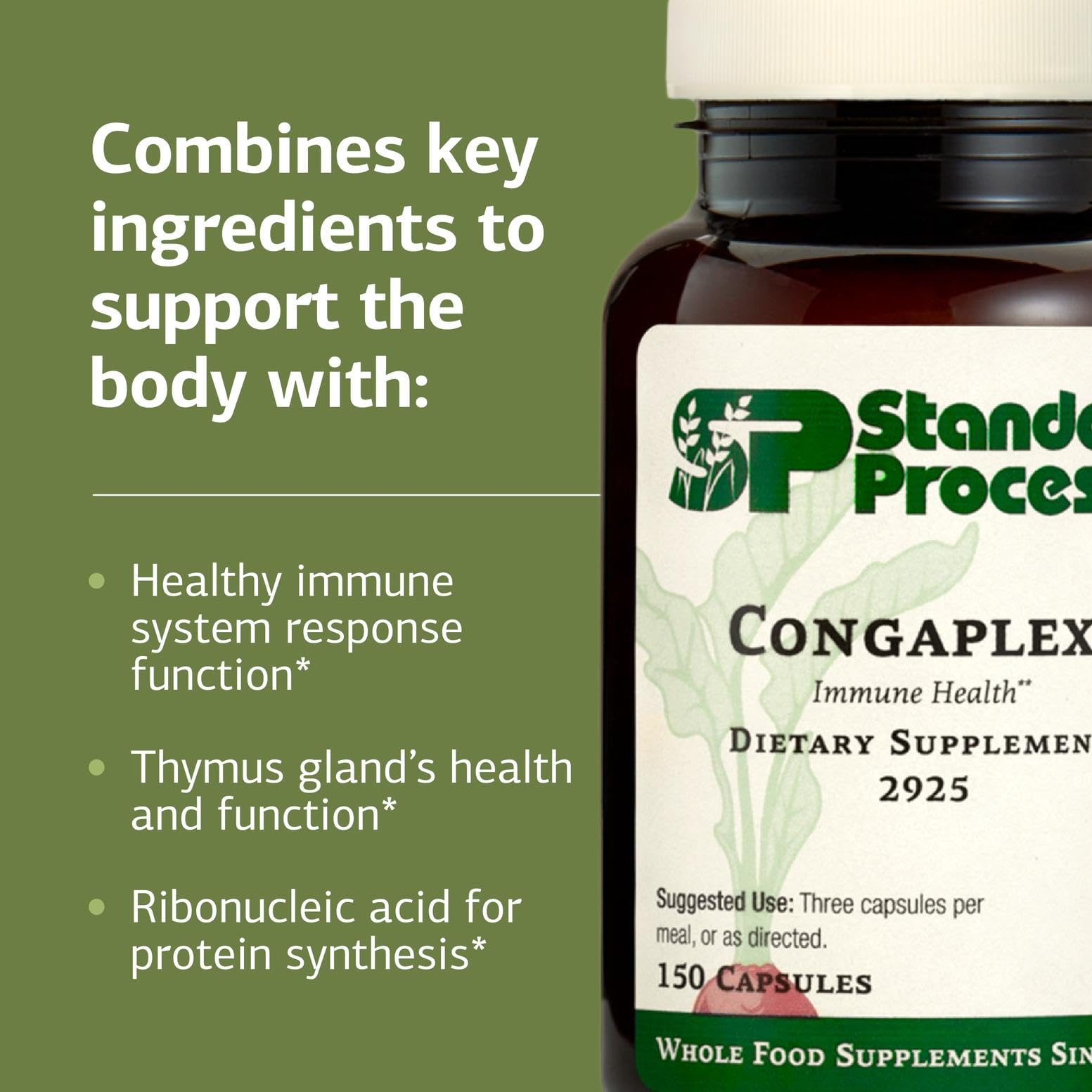 Standard Process Inc. Congaplex - Thymus Gland Support Supplement - Immune Health with Calcium Lactate, Magnesium, Vitamin C & Vitamin A - Immune System Aid with Mushroom Powder - 150 Capsules - TrustMedUSA