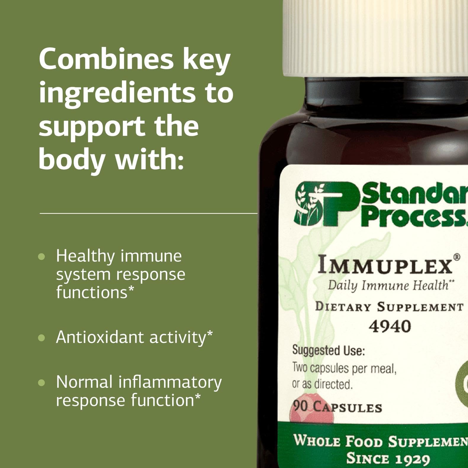 Standard Process Inc. Immuplex - Daily Immune Support Supplement with Folate, Iron, Vitamin C & Vitamin A - Mineral Supplement with Antioxidant Ingredients - 90 Capsules - TrustMedUSA