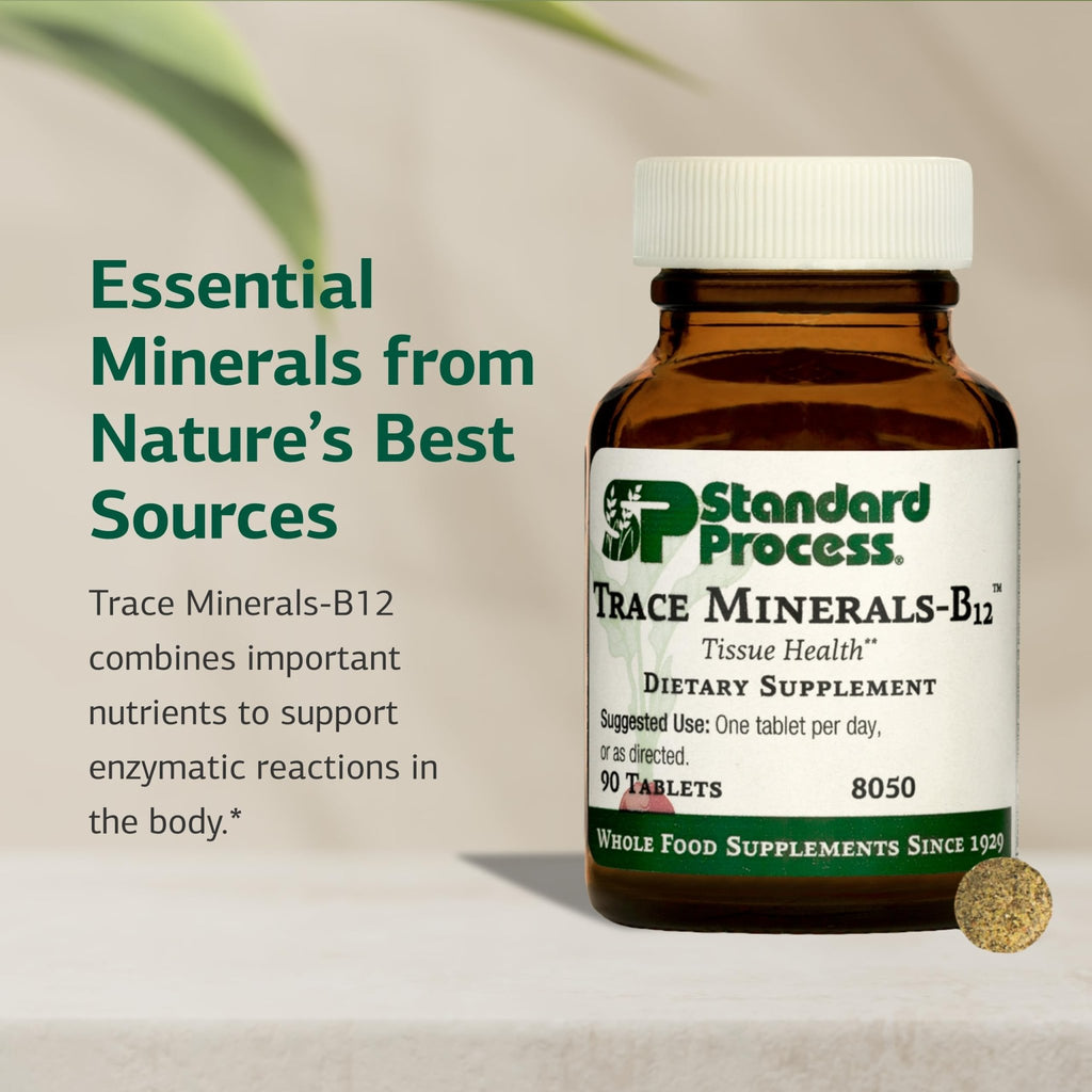 Standard Process Trace Minerals-B12 - Thyroid & Cell Functioning Support with Iodine, Zinc & Copper - Cartilage & Bone Health Aid - Non-Dairy & Non-Soy - 90 Tablets (90 Servings) - TrustMedUSA