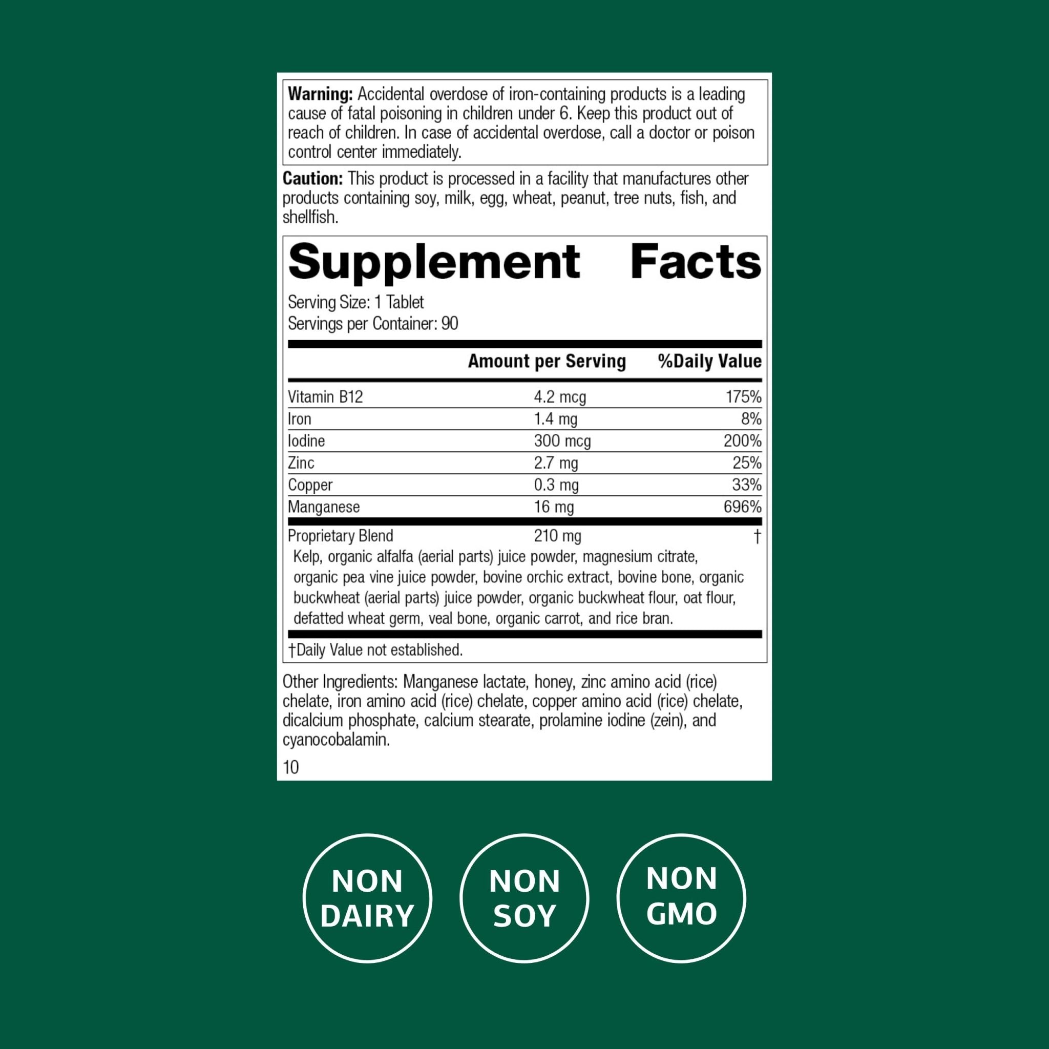 Standard Process Trace Minerals-B12 - Thyroid & Cell Functioning Support with Iodine, Zinc & Copper - Cartilage & Bone Health Aid - Non-Dairy & Non-Soy - 90 Tablets (90 Servings) - TrustMedUSA