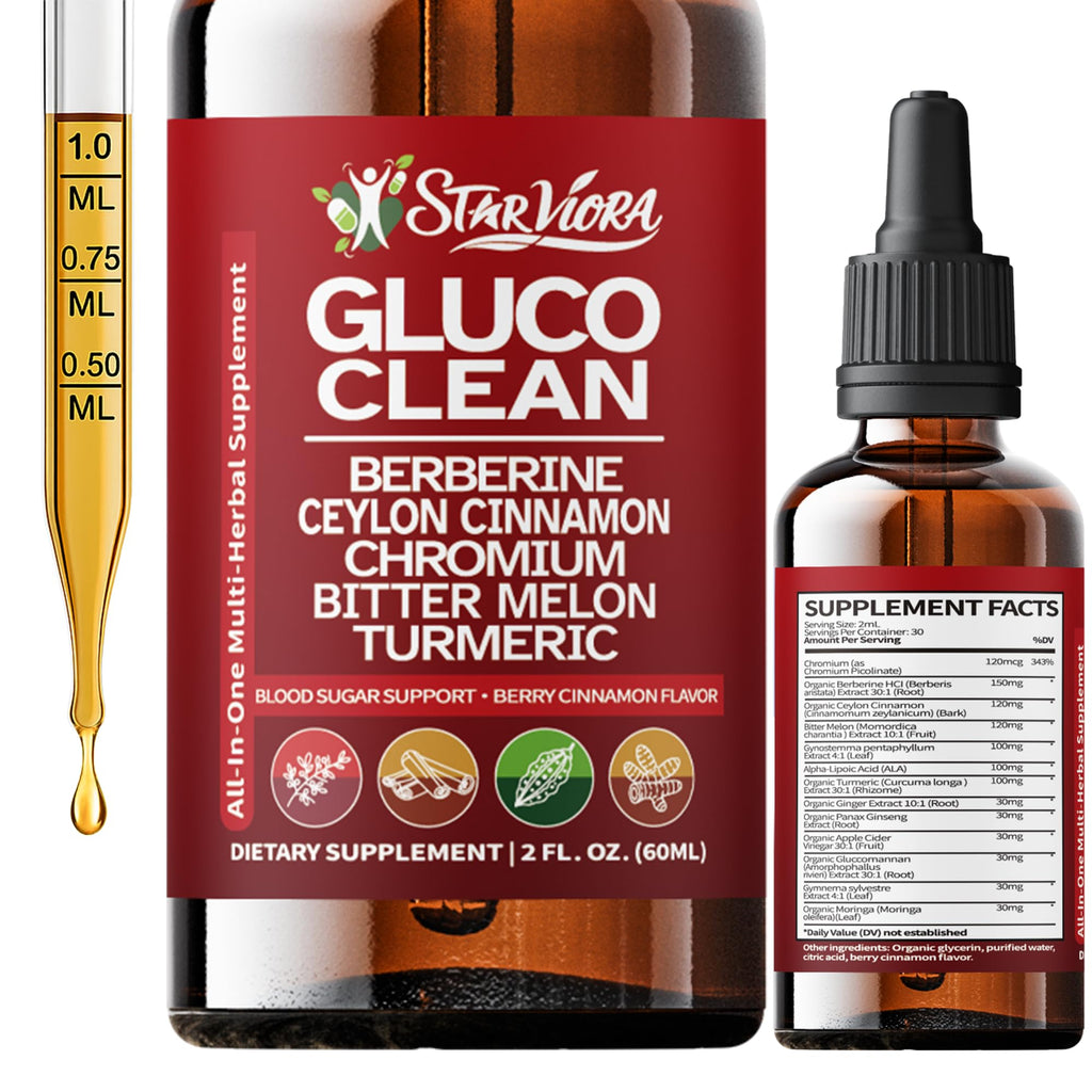StarViora Gluco Clean Sugar-Free Herbal Blend with Berberine & Chromium, Bitter Melon, Ginseng and Alpha Lipoic Acid for Daily Wellness - TrustMedUSA