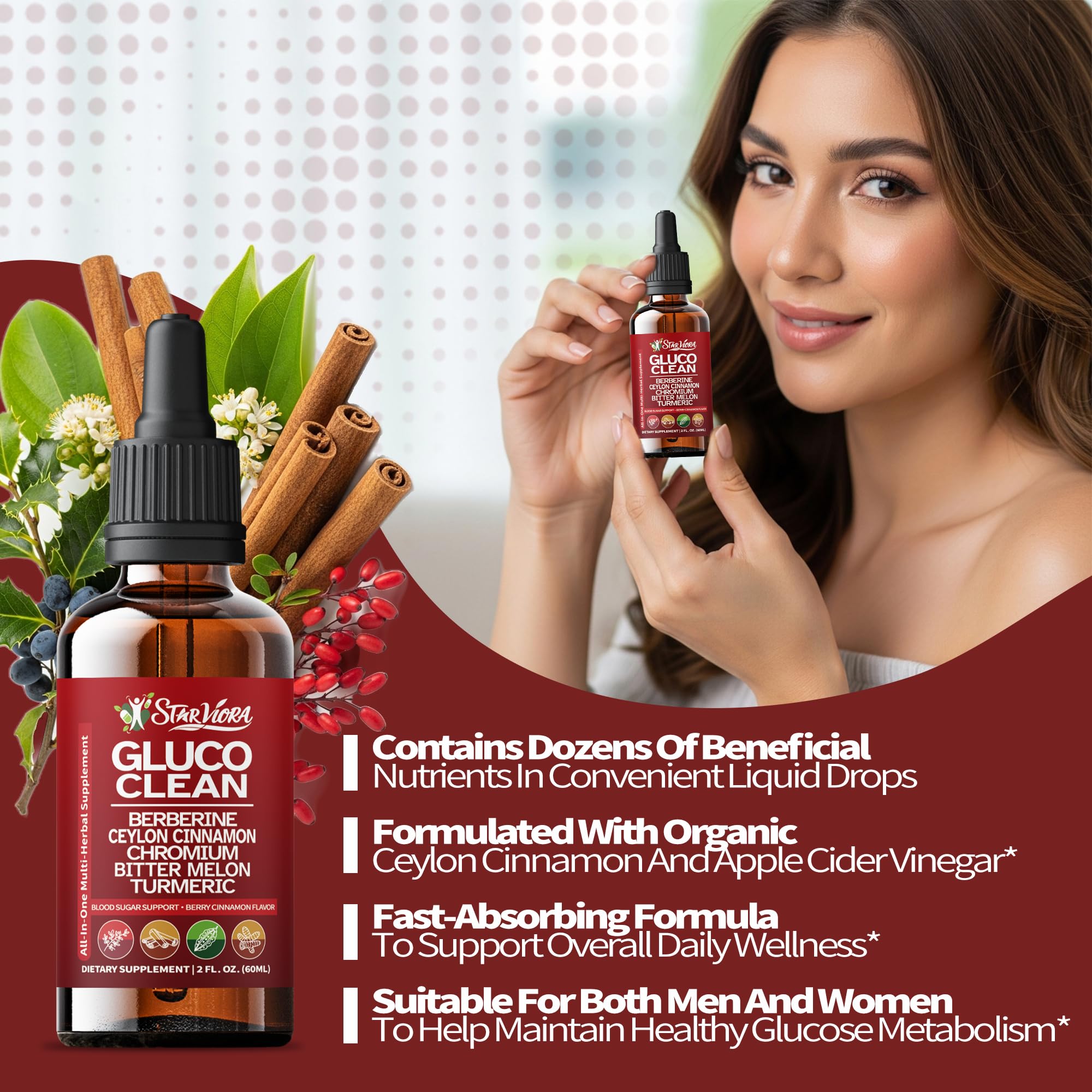 StarViora Gluco Clean Sugar-Free Herbal Blend with Berberine & Chromium, Bitter Melon, Ginseng and Alpha Lipoic Acid for Daily Wellness - TrustMedUSA