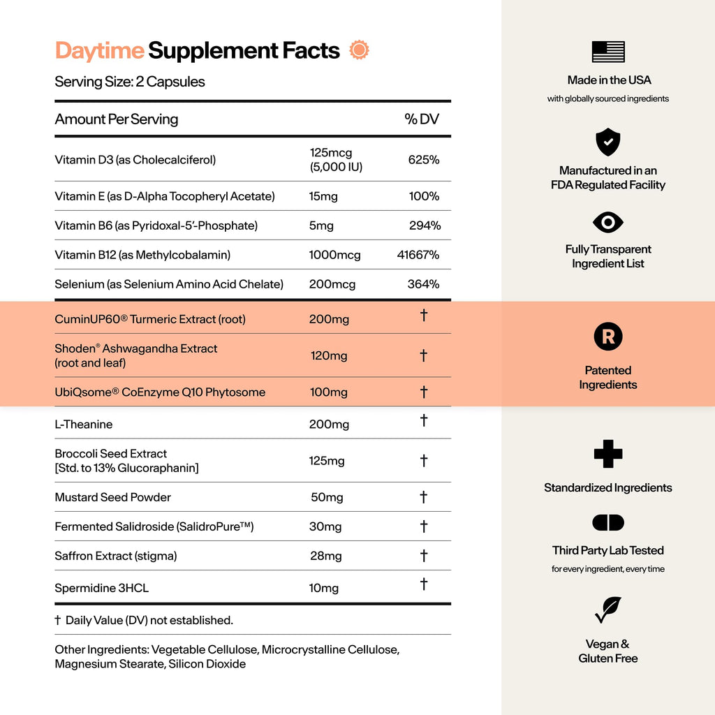 Stasis Daytime Energy & Focus Supplement for Men & Women with Vitamin D3, L Theanine, Ashwagandha & CoQ10, Cognitive Support Capsules for Morning Routines, Vegan, - TrustMedUSA