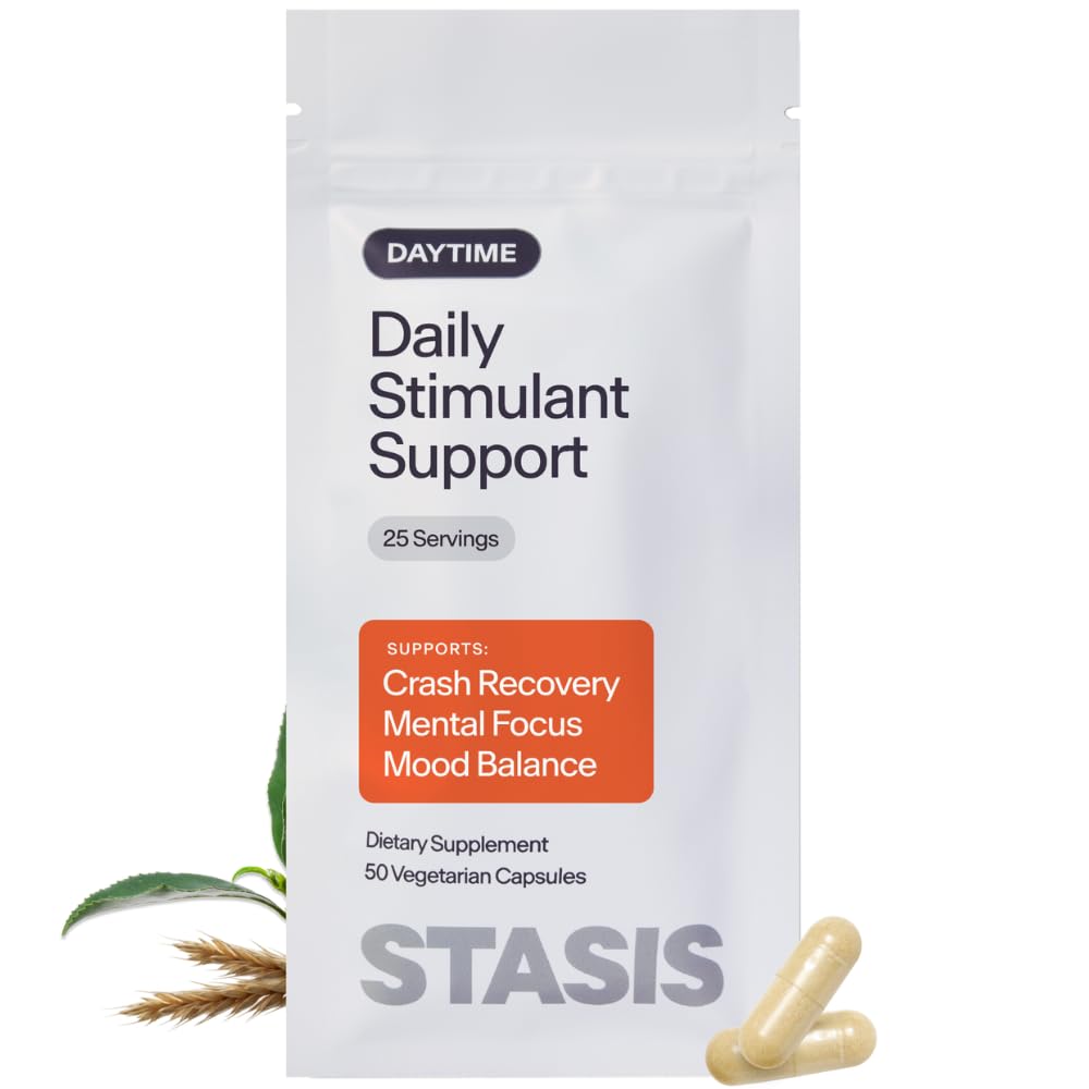 Stasis Daytime Energy & Focus Supplement for Men & Women with Vitamin D3, L Theanine, Ashwagandha & CoQ10, Cognitive Support Capsules for Morning Routines, Vegan, - TrustMedUSA