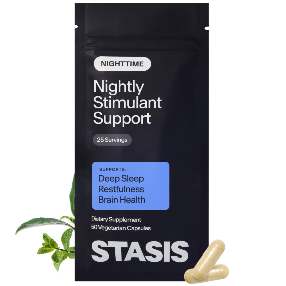 STASIS Nighttime Supplement for Men & Women with Magnesium, Melatonin, Zinc & Botanical Extracts, Evening Routine Support Capsules for Bedtime Use, Vegan, Non GMO, 25 Servings, 1 Month Supply - TrustMedUSA