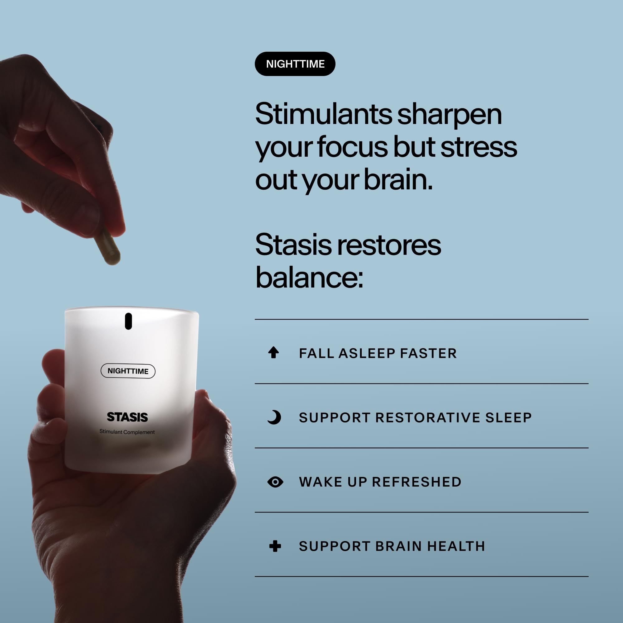 STASIS Nighttime Supplement for Men & Women with Magnesium, Melatonin, Zinc & Botanical Extracts, Evening Routine Support Capsules for Bedtime Use, Vegan, Non GMO, 25 Servings, 1 Month Supply - TrustMedUSA