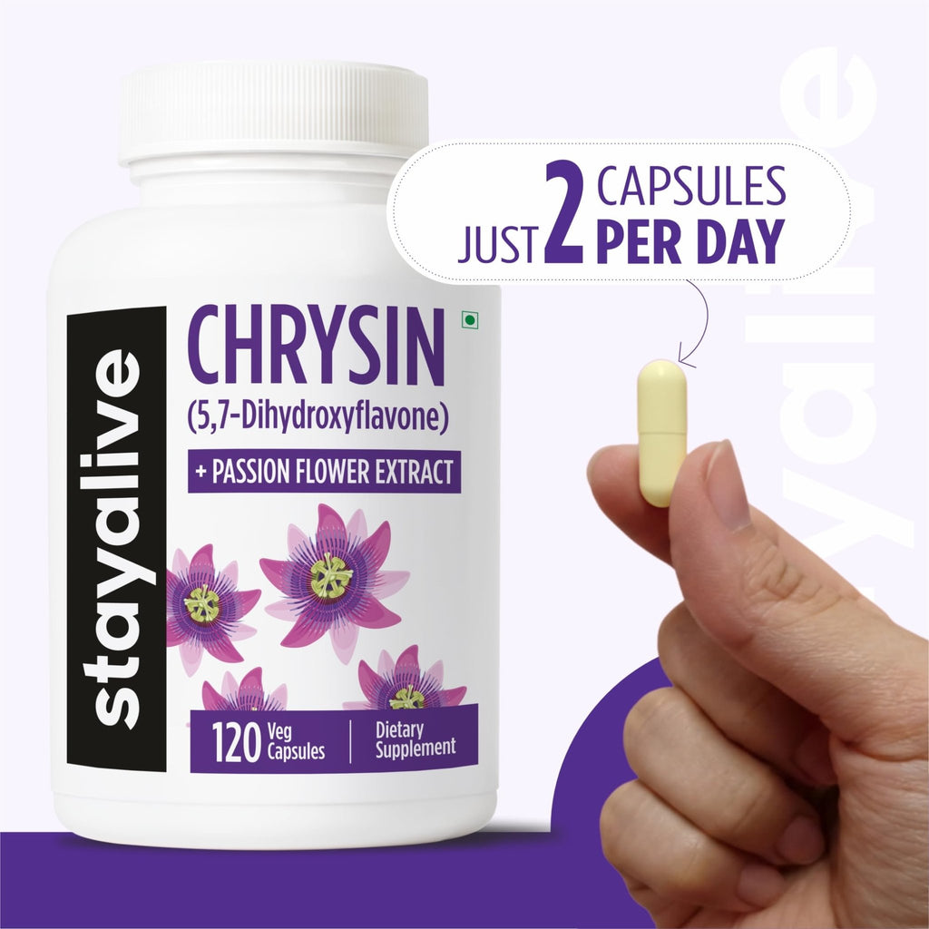 STAY ALIVE Chrysin Supplement 500mg & Passion Flower Extract Powder, 5,7-Dihydroxyflavone, Non-GMO and Gluten-Free Chrysin for Men and Women, 120 Capsules - TrustMedUSA