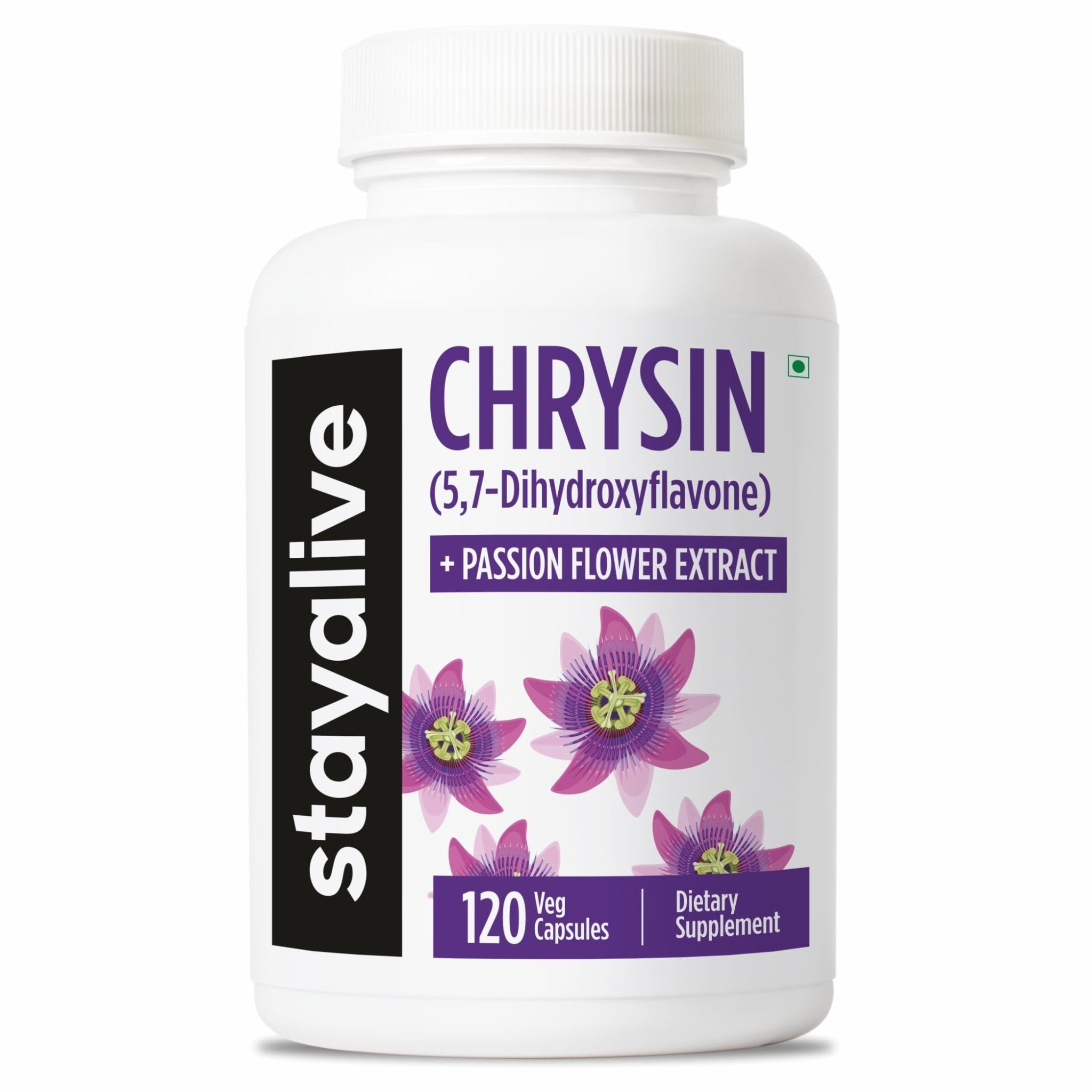 STAY ALIVE Chrysin Supplement 500mg & Passion Flower Extract Powder, 5,7-Dihydroxyflavone, Non-GMO and Gluten-Free Chrysin for Men and Women, 120 Capsules - TrustMedUSA