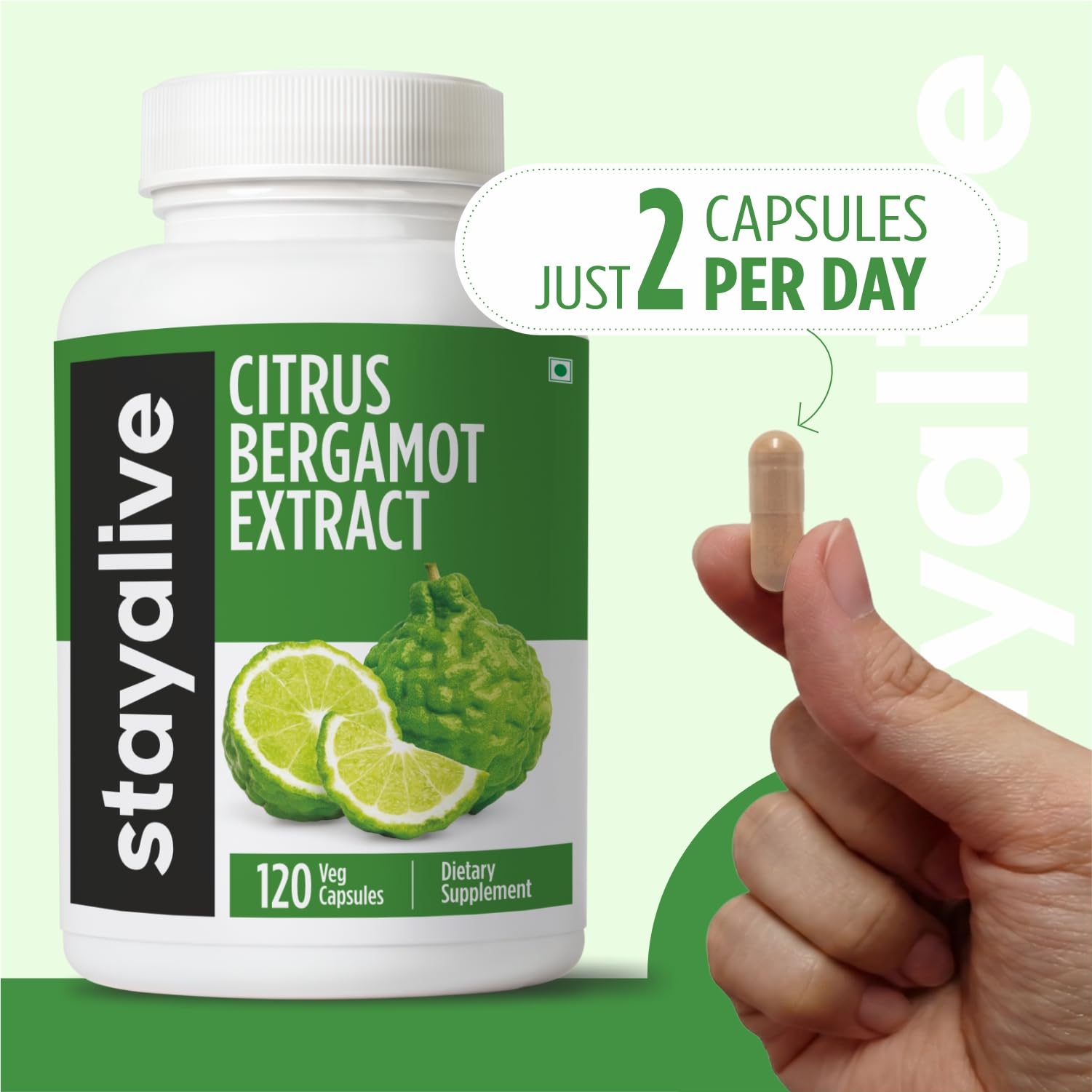 STAY ALIVE Citrus Bergamot Capsules 1000mg, 30:1 Super Extract with 50% Polyphenolic Flavanones, 120 Pills, Citrus Bioflavonoids Supplements for Women & Men | Non-GMO, Gluten-Free - TrustMedUSA