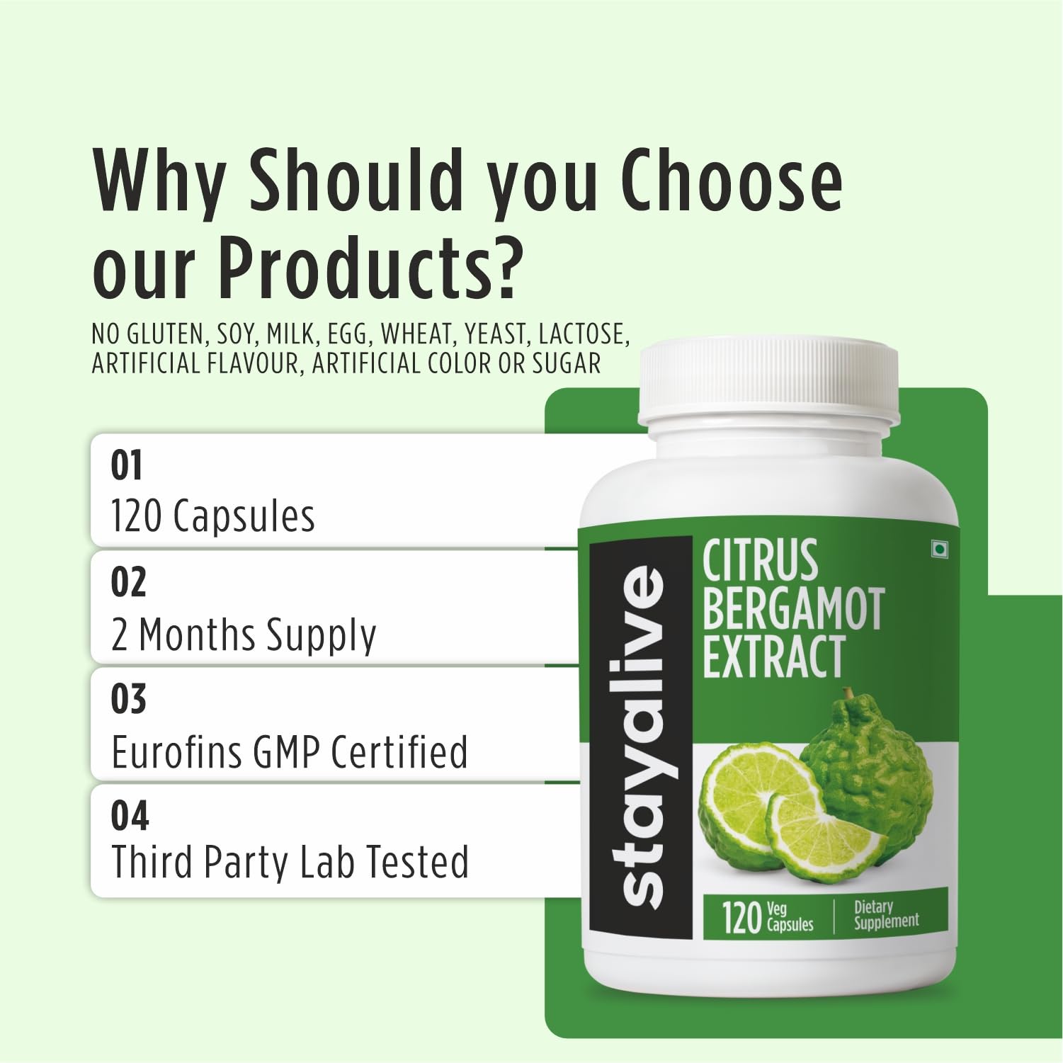 STAY ALIVE Citrus Bergamot Capsules 1000mg, 30:1 Super Extract with 50% Polyphenolic Flavanones, 120 Pills, Citrus Bioflavonoids Supplements for Women & Men | Non-GMO, Gluten-Free - TrustMedUSA