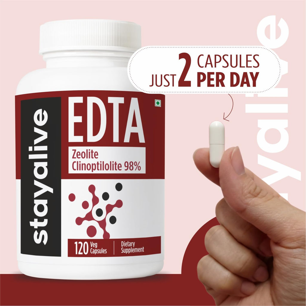 STAY ALIVE EDTA Capsules 1500mg with Zeolite 98% and Kale Extract Powder, 120 Pills, Non-GMO & Gluten Free Calcium Disodium EDTA Supplement - TrustMedUSA