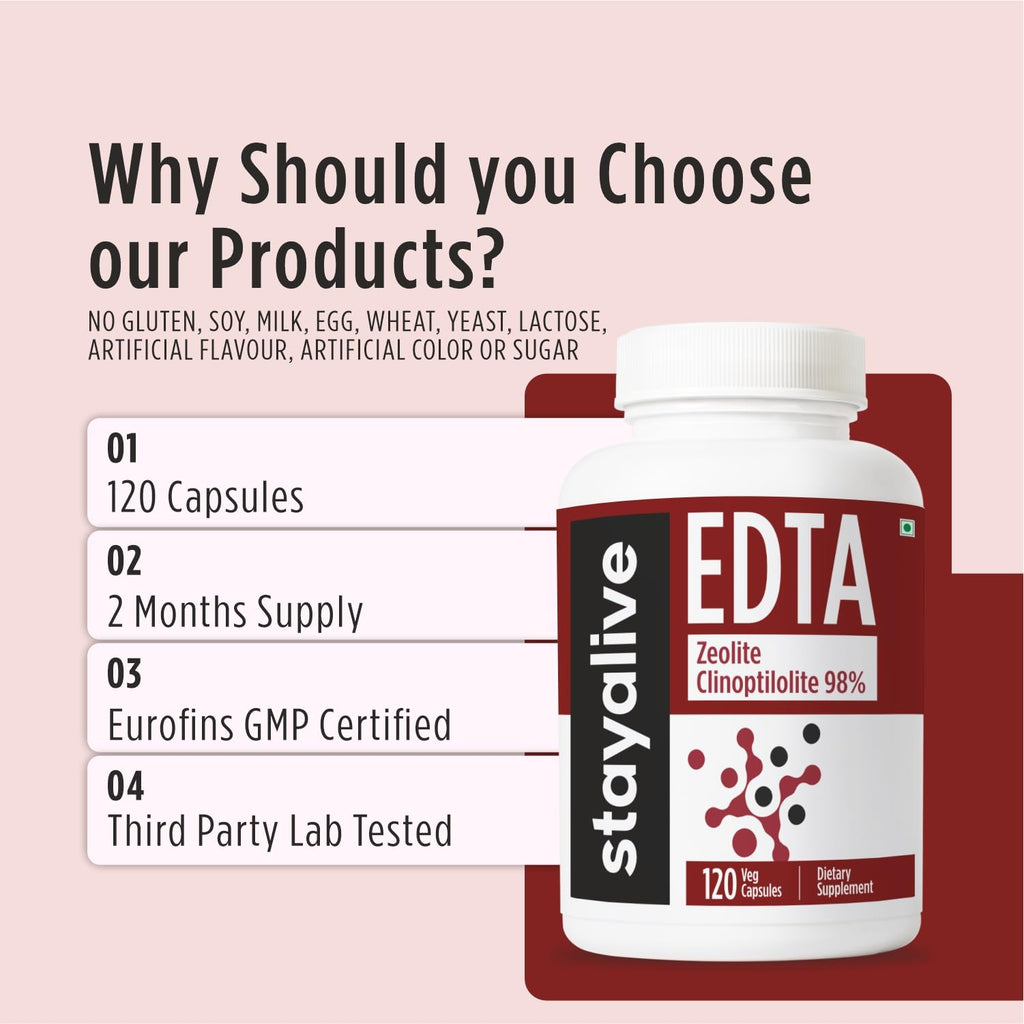 STAY ALIVE EDTA Capsules 1500mg with Zeolite 98% and Kale Extract Powder, 120 Pills, Non-GMO & Gluten Free Calcium Disodium EDTA Supplement - TrustMedUSA