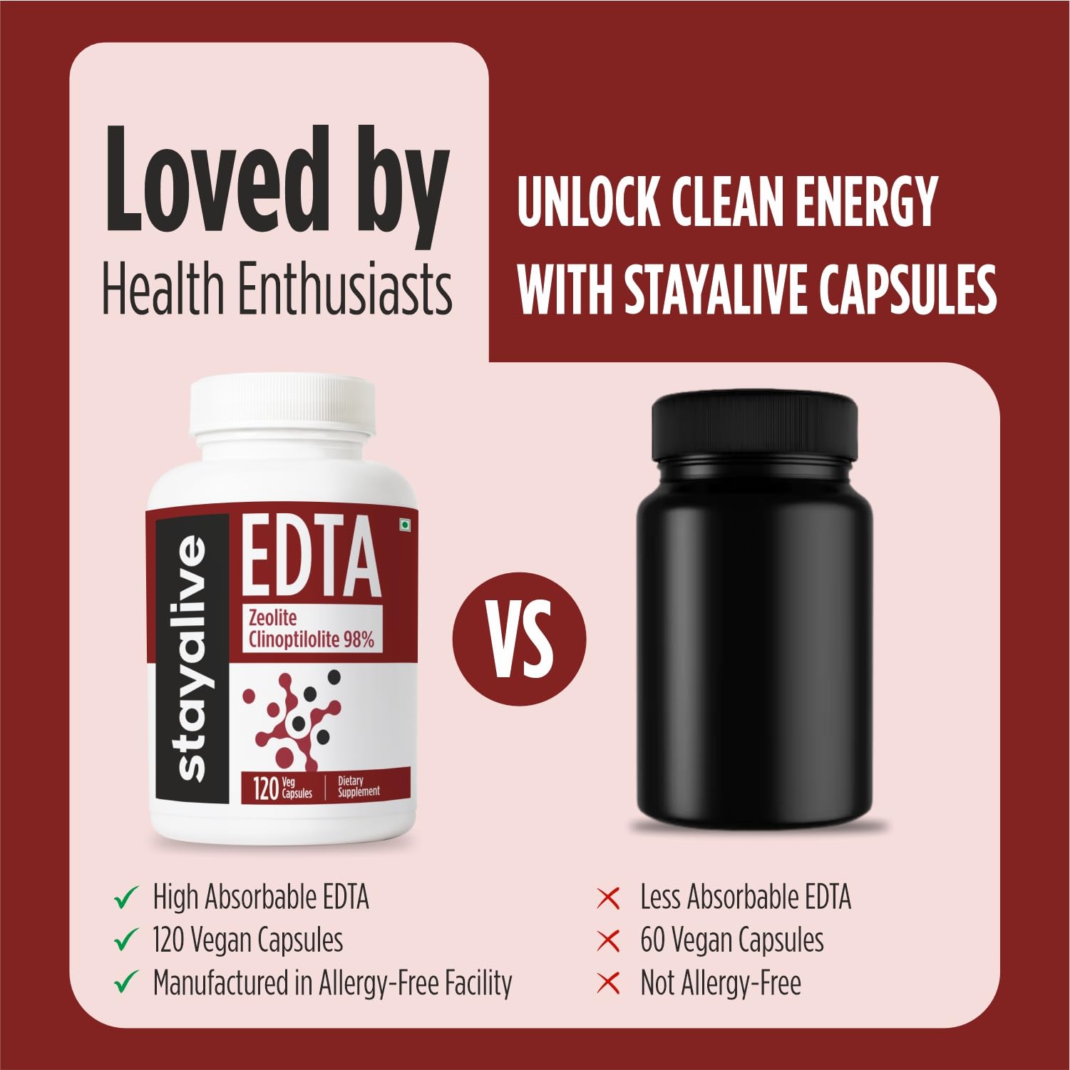 STAY ALIVE EDTA Capsules 1500mg with Zeolite 98% and Kale Extract Powder, 120 Pills, Non-GMO & Gluten Free Calcium Disodium EDTA Supplement - TrustMedUSA