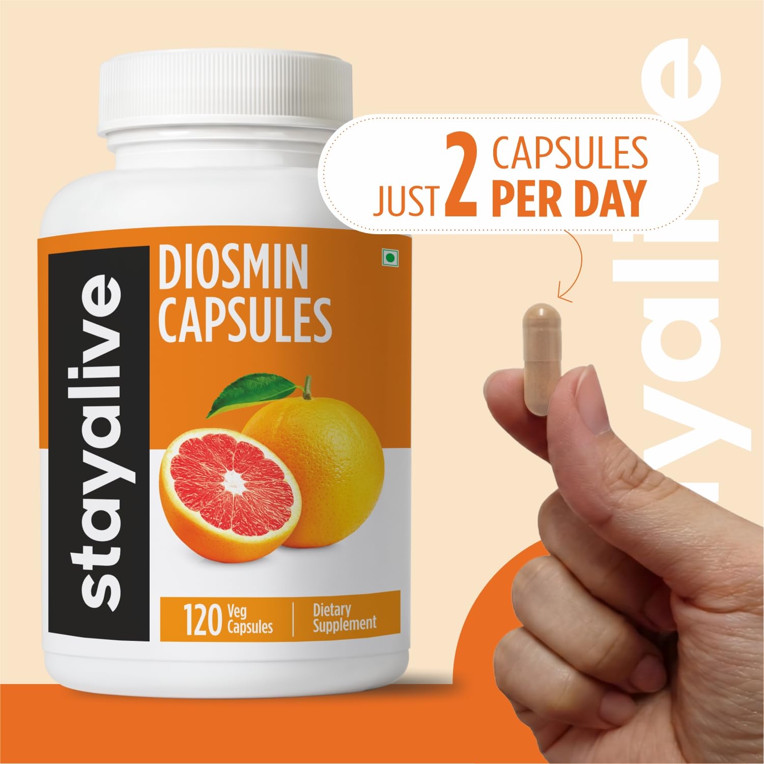 STAY ALIVE Pure Diosmin Complex 1000mg Formula, 120 Capsules, Citrus Bioflavonoids Rich Fruit Extract, 2 Month Supply, 100% Vegetarian, Non-GMO & Gluten Free Diosmin Supplement - TrustMedUSA
