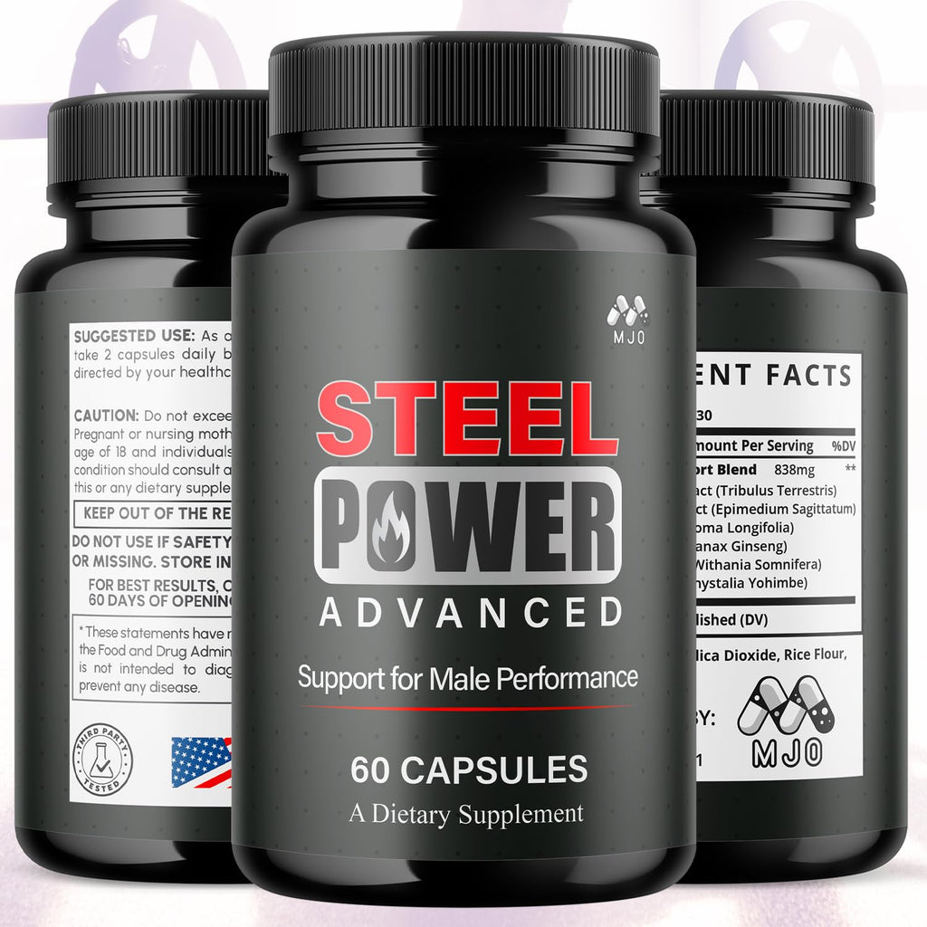 Steel Power Capsules, Official Steel Power for Men with All Natural Ingredients, Advanced SteelPower Men's Health and Wellness Vitamin Formula Pills with Maximum Strength Multivitamins (60 Capsules) - TrustMedUSA